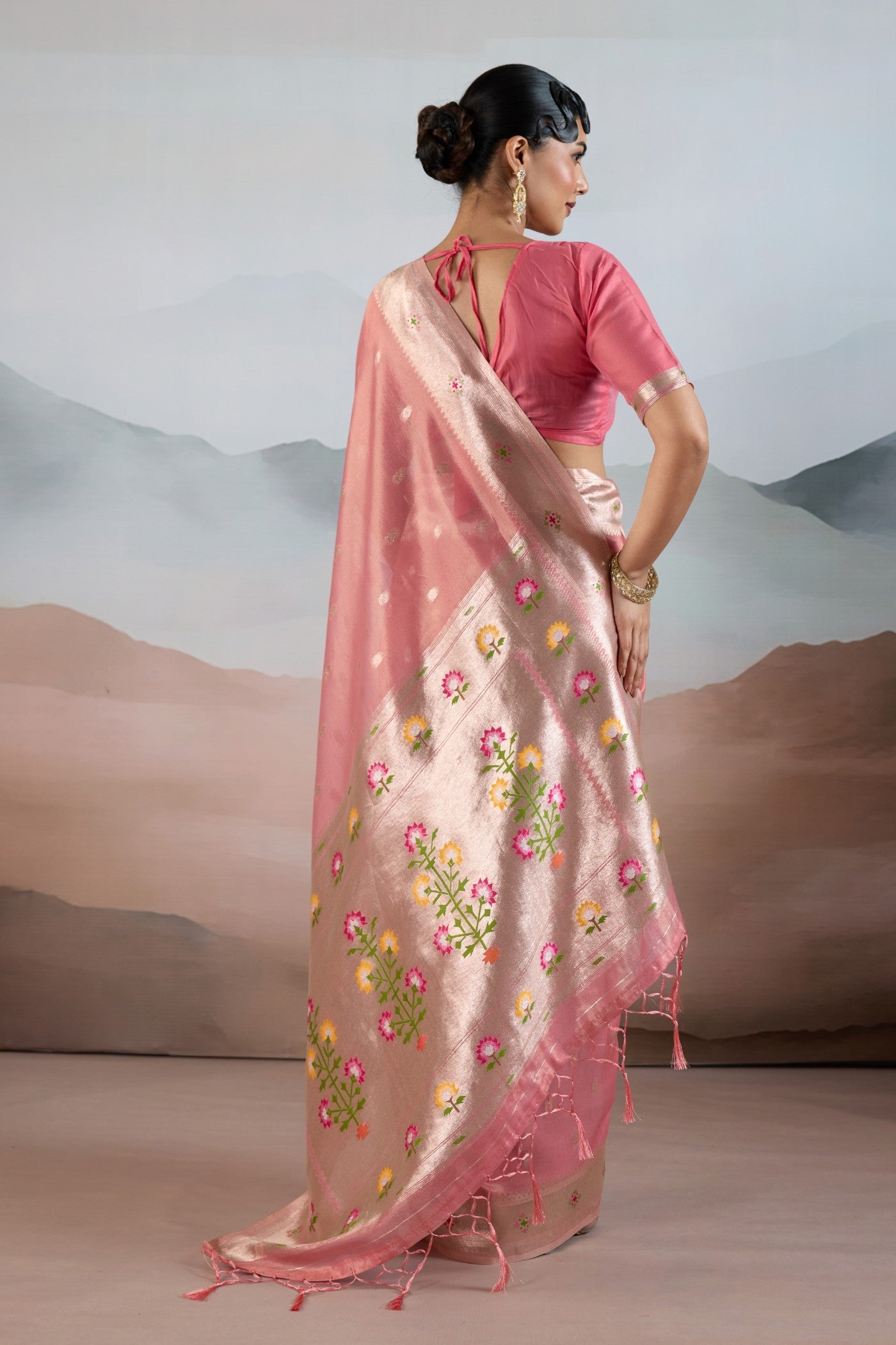 Buy MySilkLove Rosewater Pink Zari Woven Tissue Paithani Saree Online