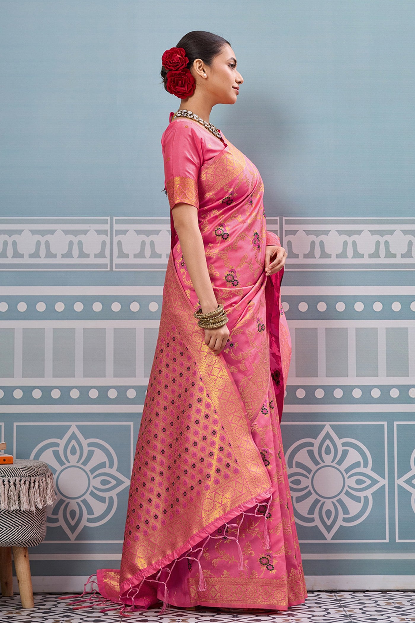 MySilkLove Rose Pink Woven Banarasi Saree