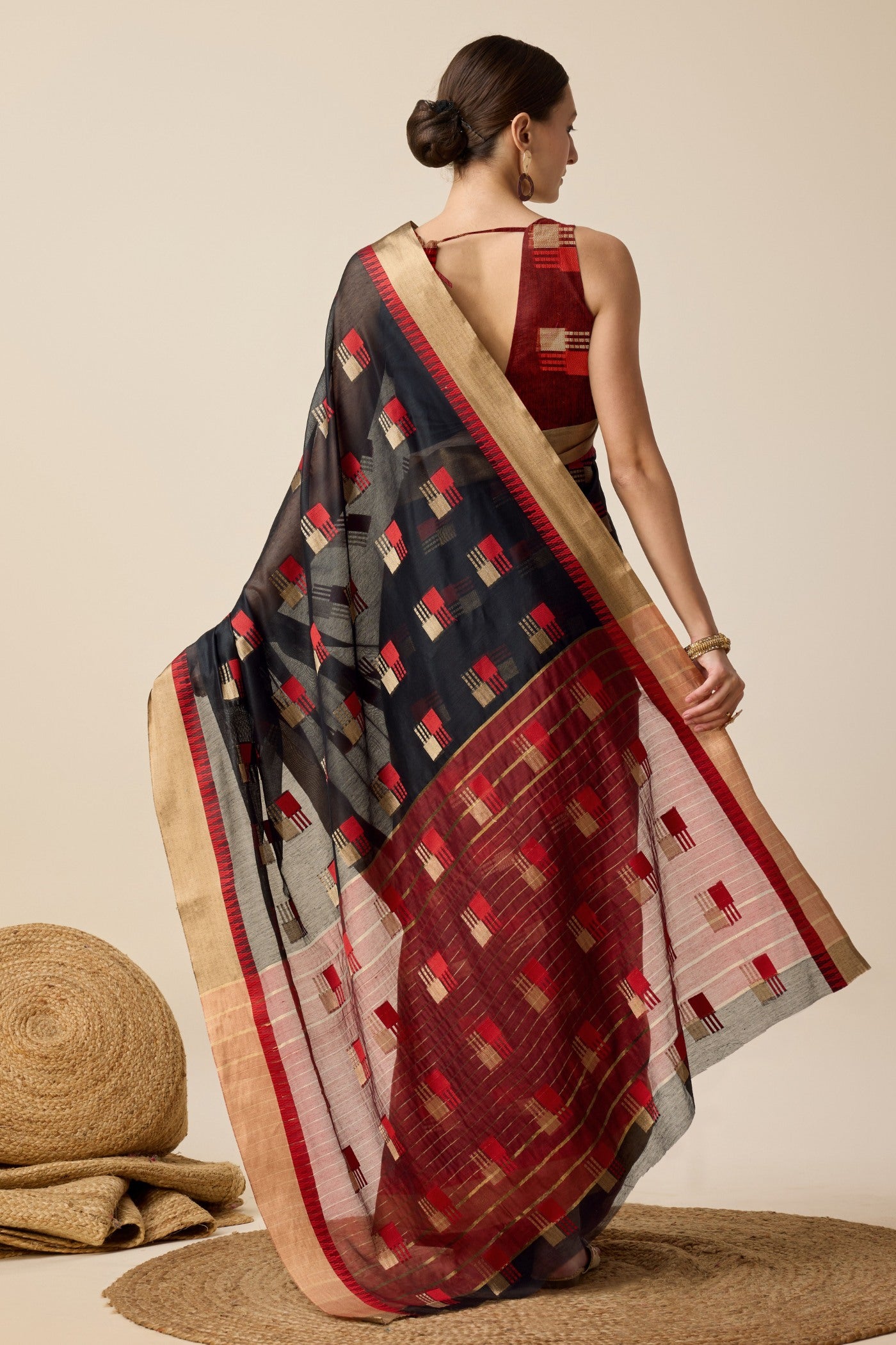 Buy MySilkLove Charcoal Black Cotton Soft Silk Saree Online