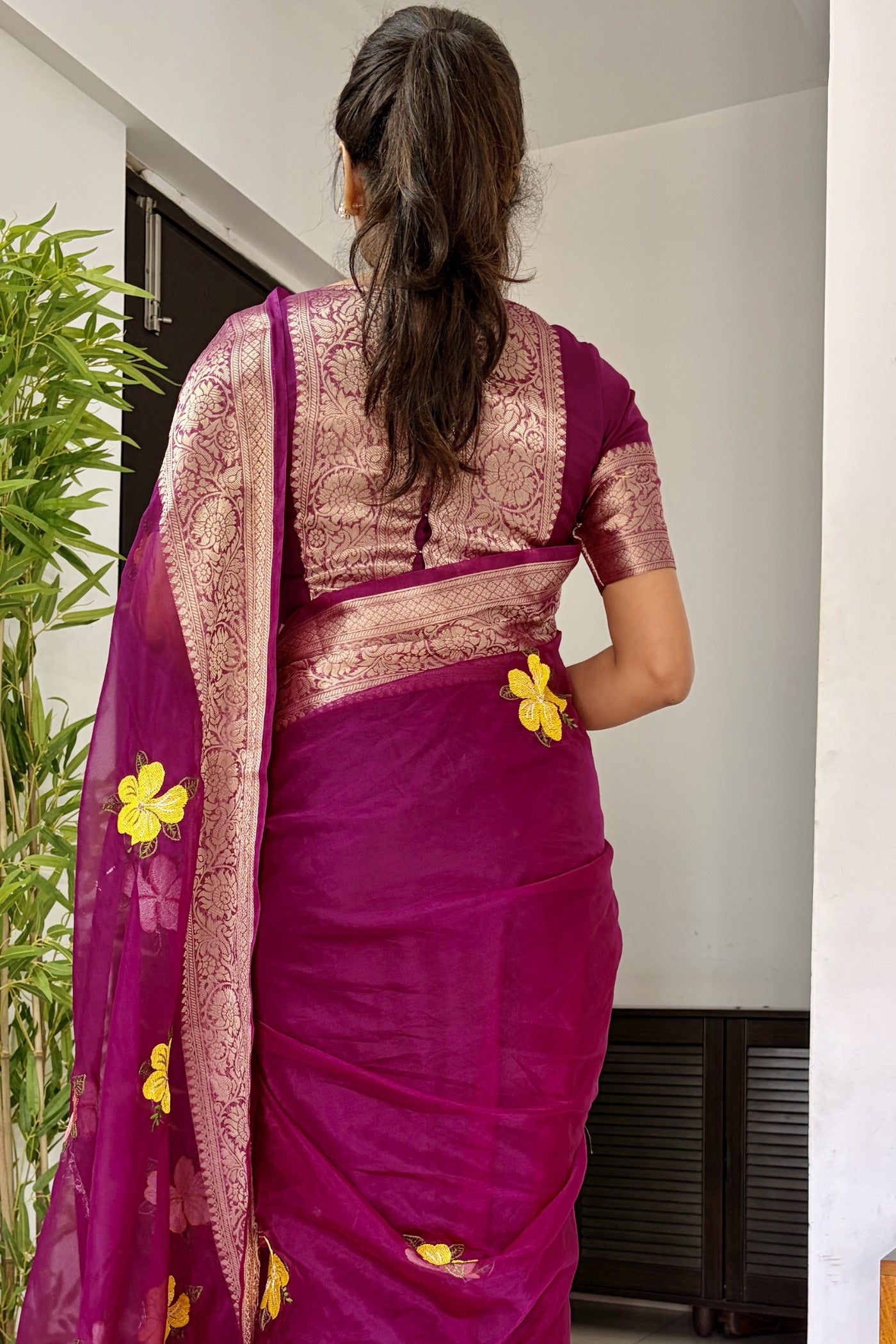 Buy MySilkLove Rose Pink Woven Tissue Floral Saree Online