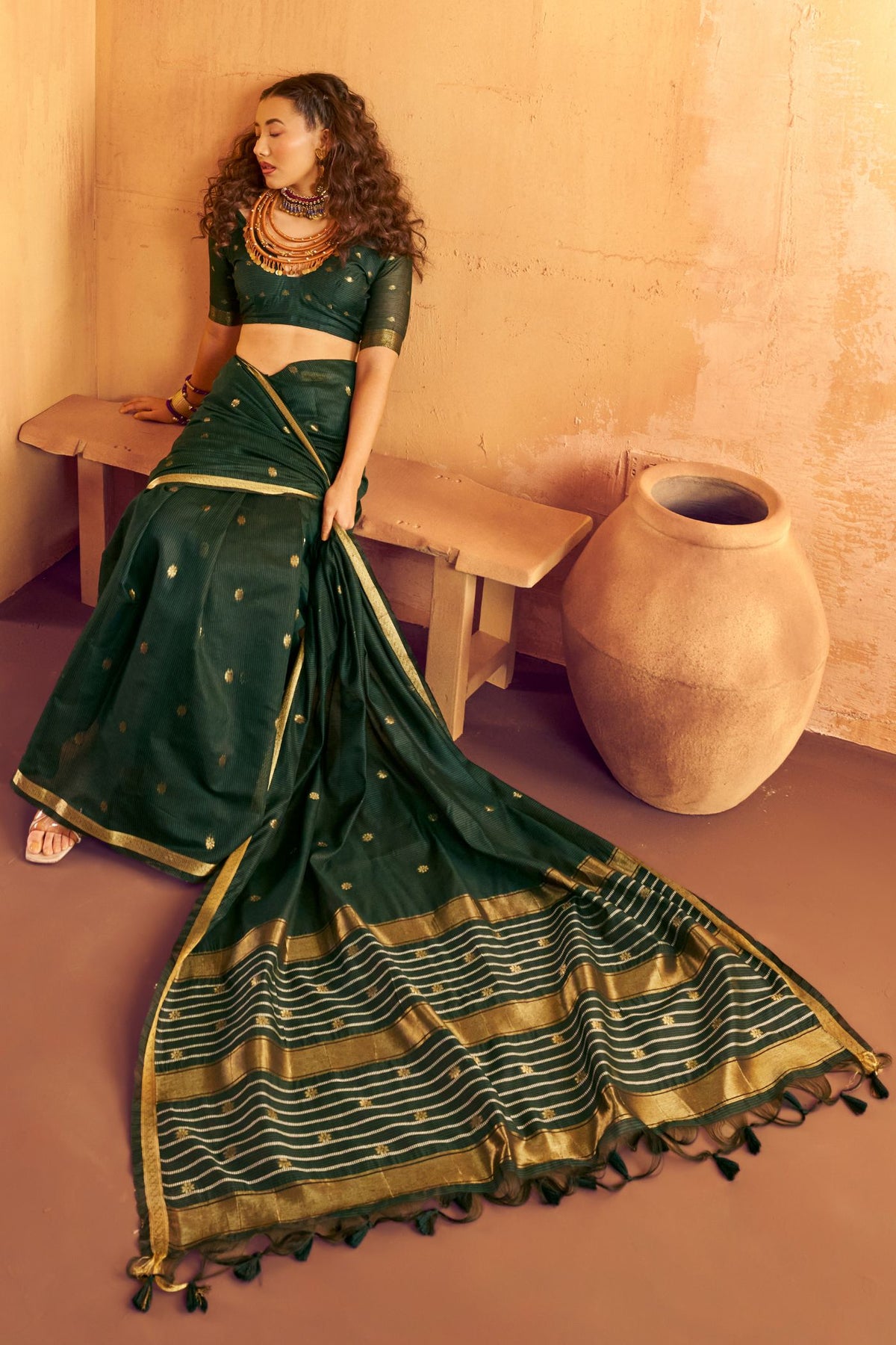 Buy MySilkLove Dark Green Banarasi Handloom Silk Saree Online