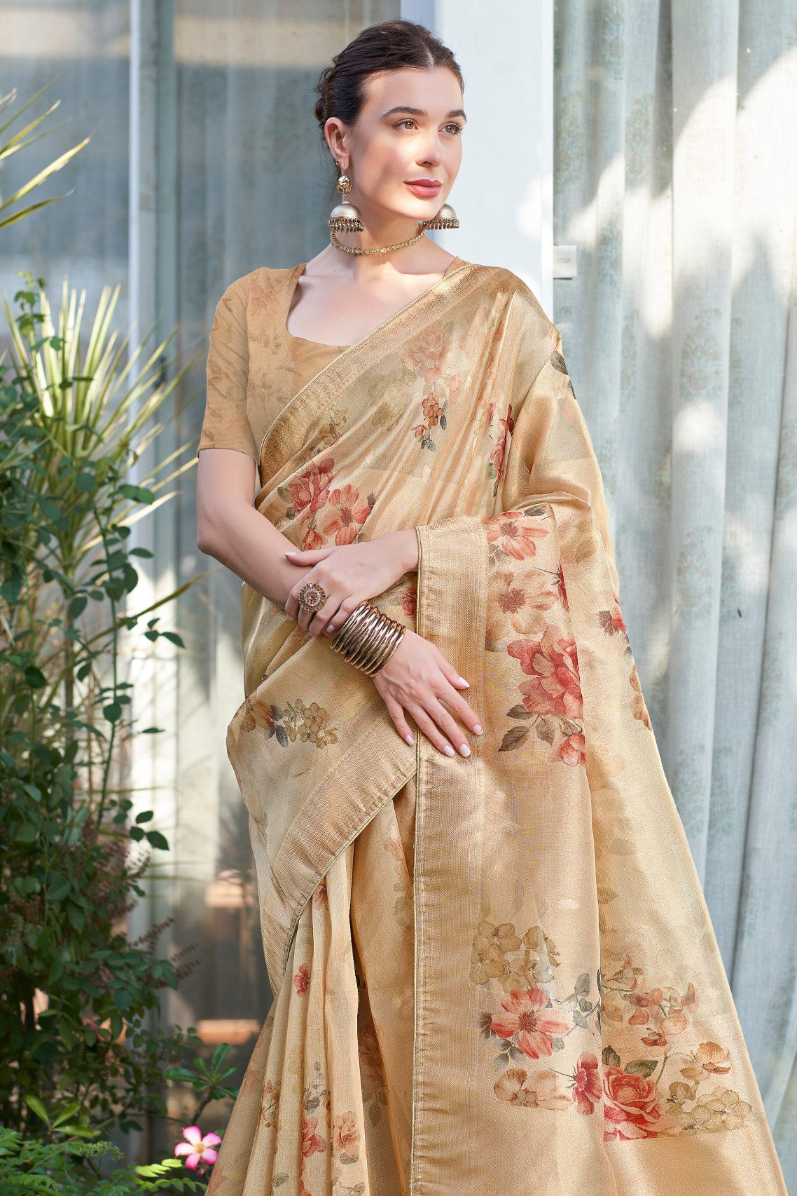 MySilkLove Hillary Yellow Digital Printed Organza Saree