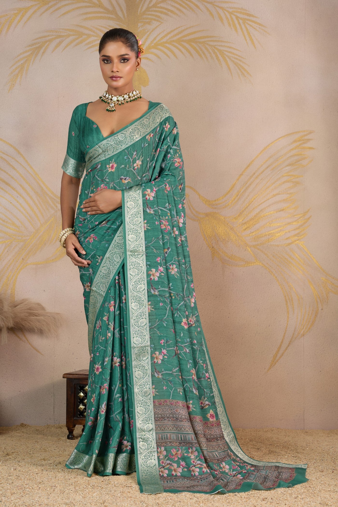 Buy MySilkLove Basil Mist Green Viscose Digital Printed Saree Online