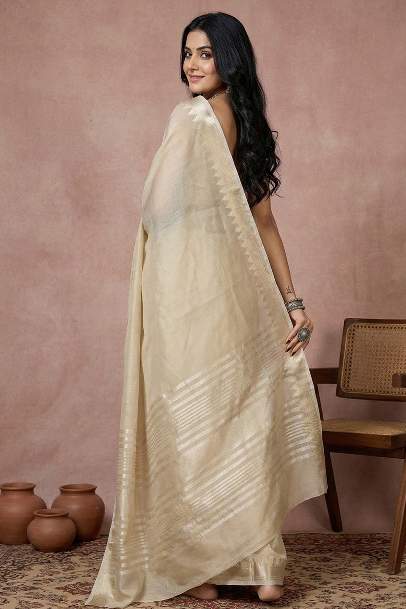 Buy MySilkLove Navajo White Woven Banarasi Soft Silk Saree Online