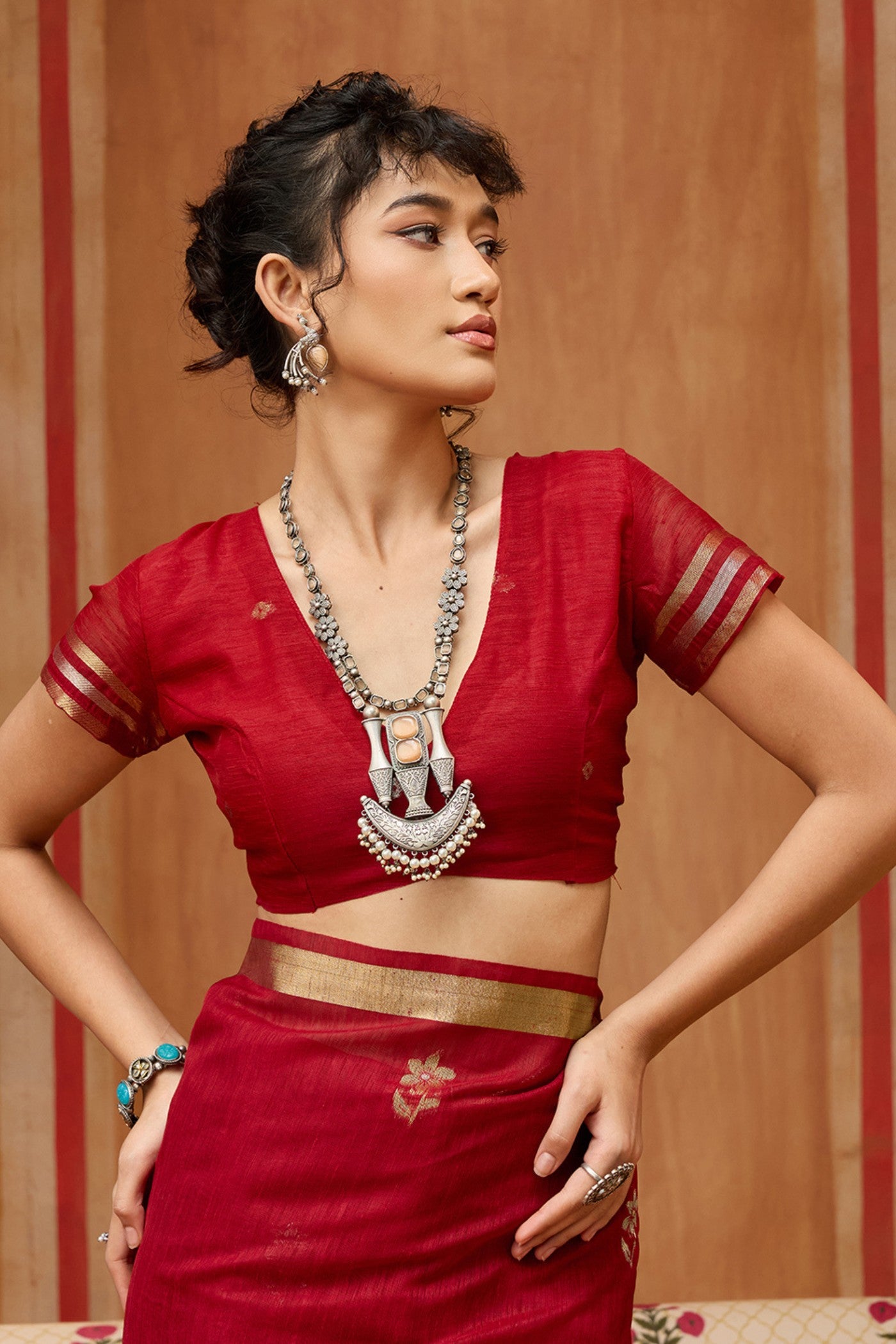 Buy MySilkLove Tomato Red Handloom Munga Cotton Saree Online