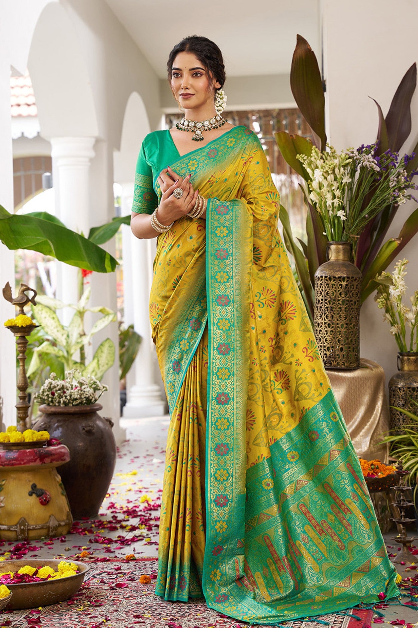Buy MySilkLove Trombone Yellow Banarasi Woven Soft Silk Saree Online