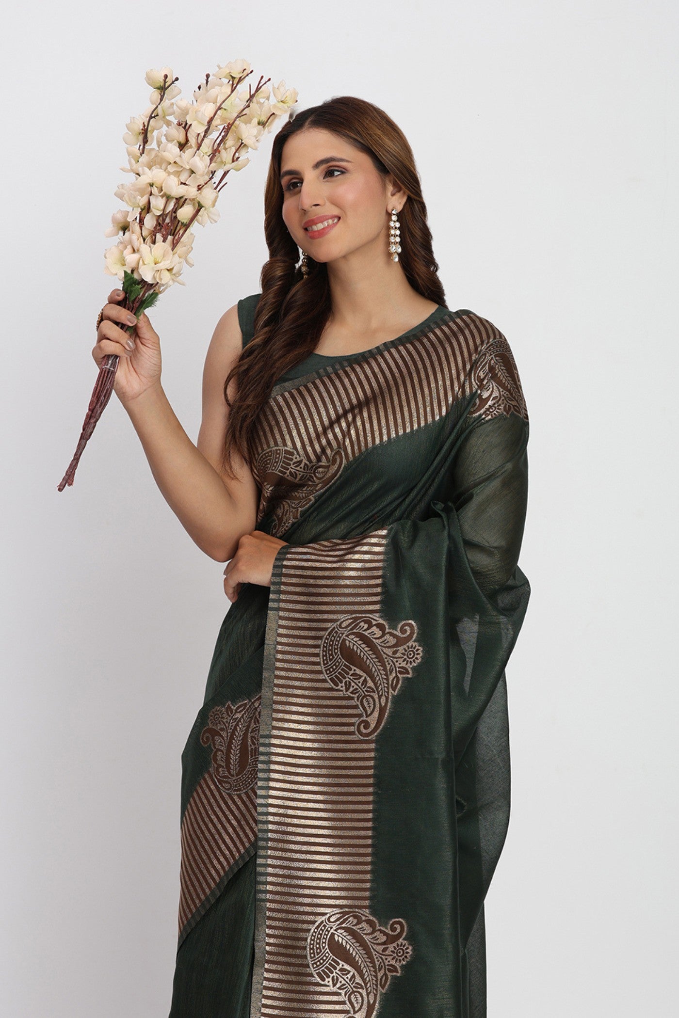 MySilkLove Abbey Green Woven Linen Cotton Saree