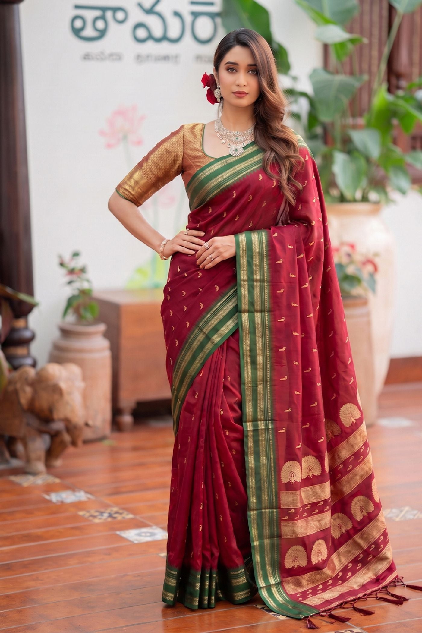 Buy MySilkLove Caramel Brown Banarasi Woven Soft Silk Saree Online