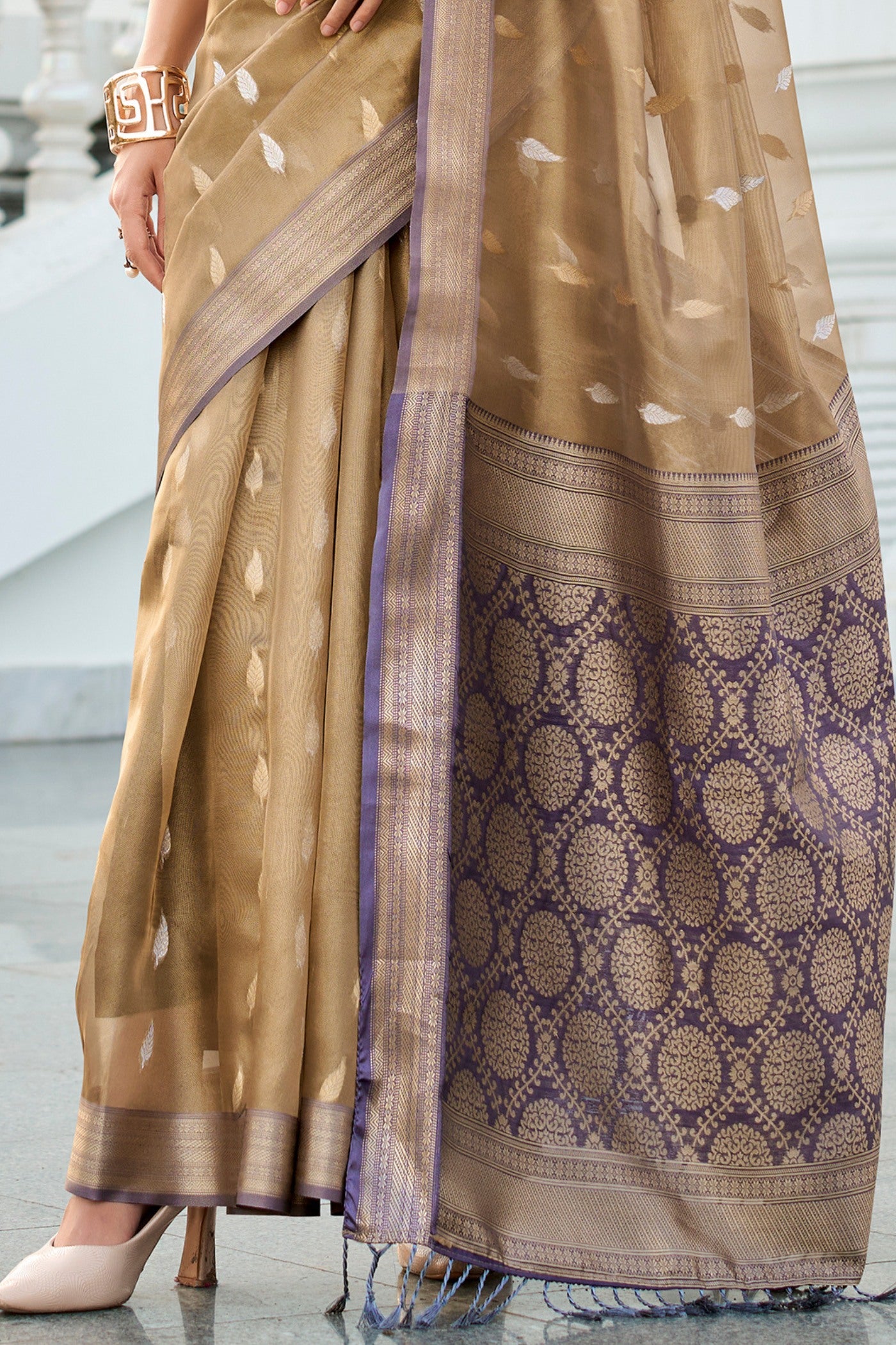 Buy MySilkLove Bistre Brown Tissue Silk Saree Online