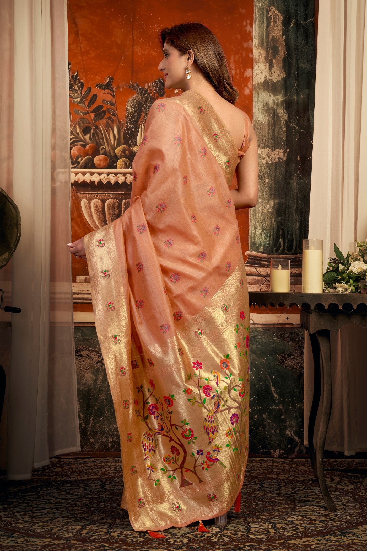 Buy MySilkLove Heather Peach Zari Woven Paithani Saree Online
