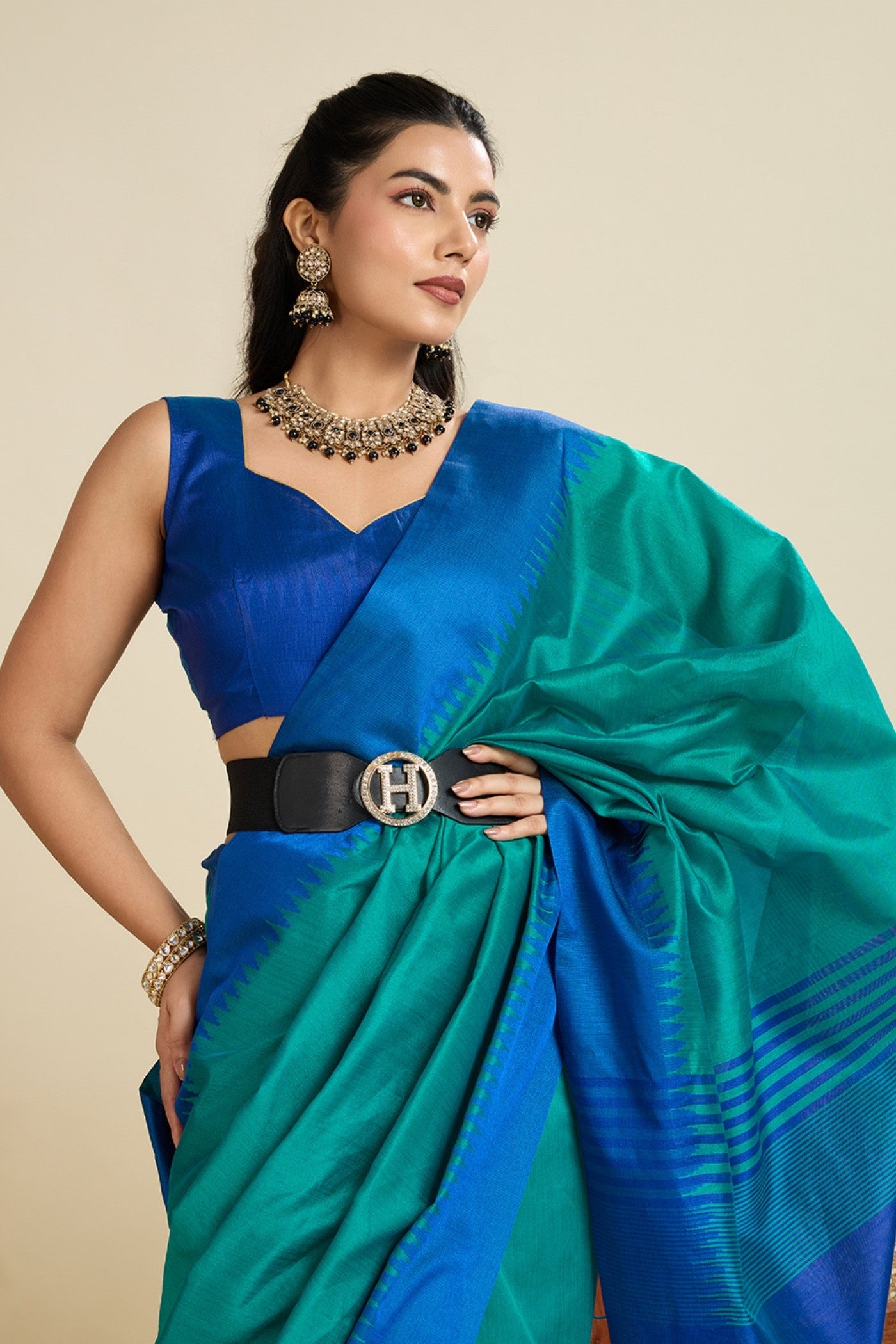 MySilkLove Teal Green Woven Raw Silk Saree