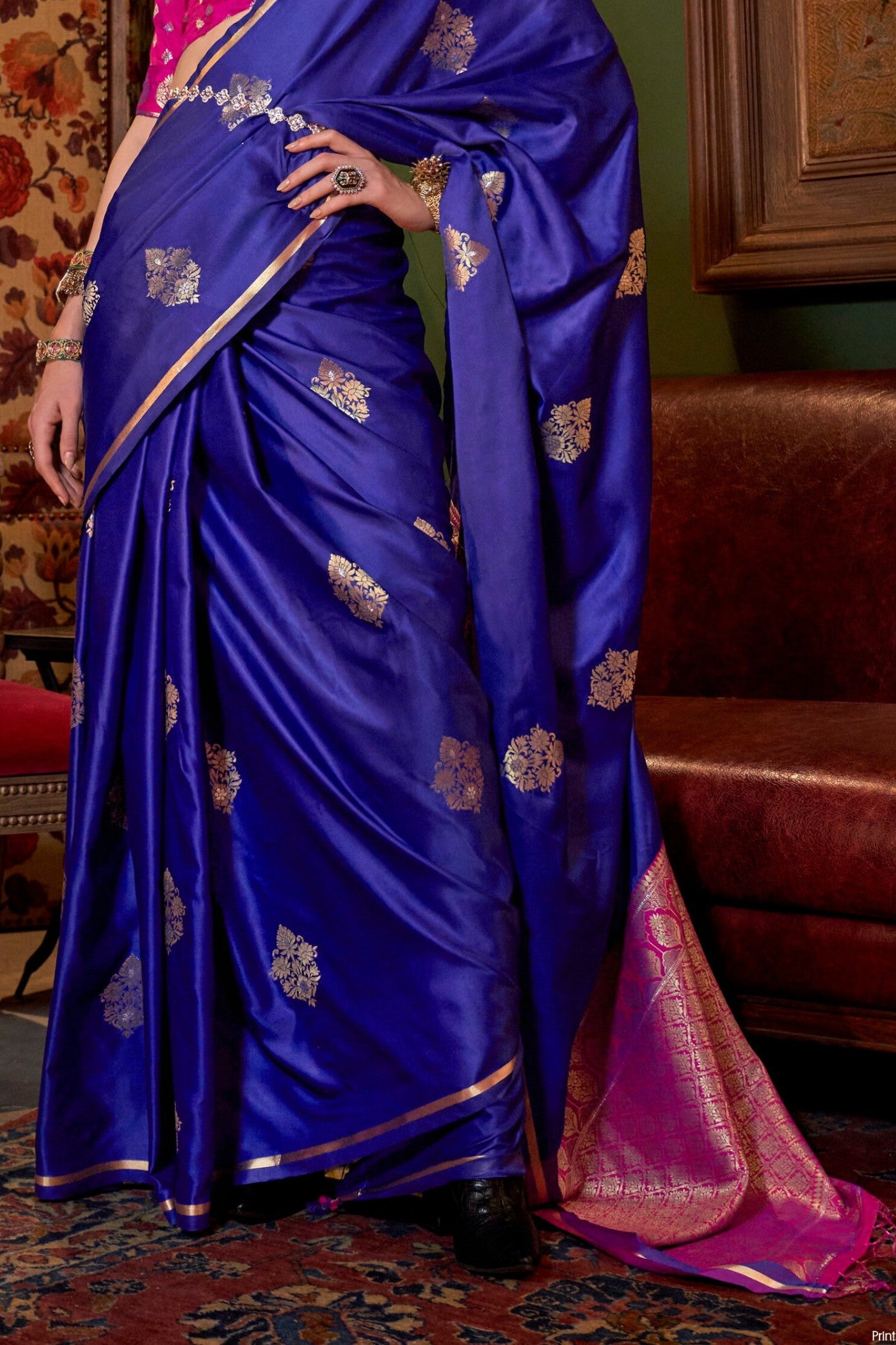 Buy MySilkLove Royal Blue Banarasi Satin Saree Online