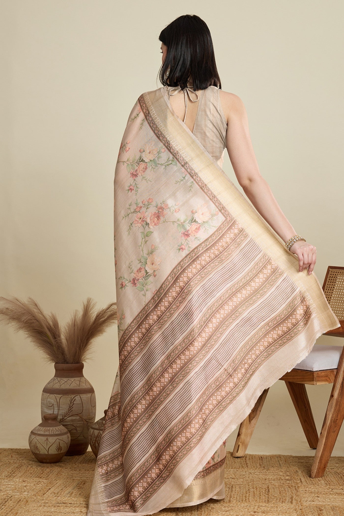 Buy MySilkLove Meriono Cream Woven Cotton Saree Online