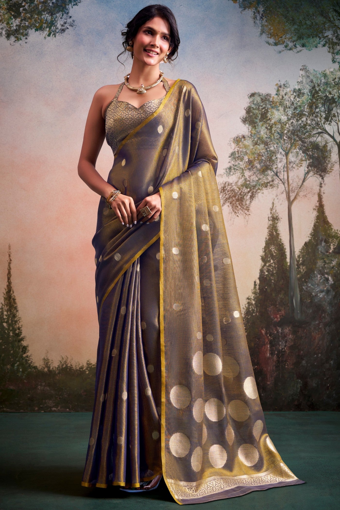 Buy MySilkLove Walnut Brown Handloom Tissue Saree Online