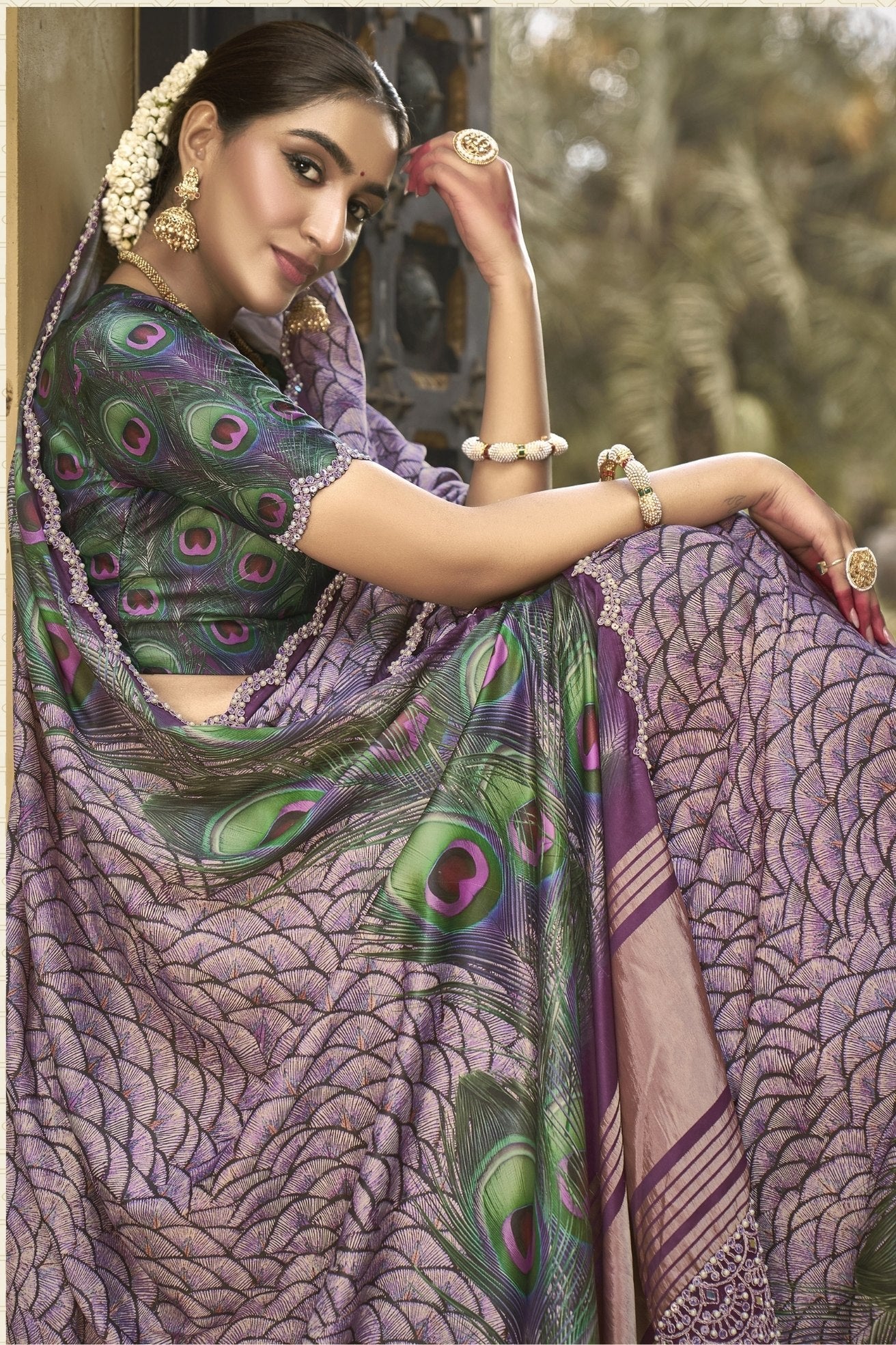 Buy MySilkLove Falcon Purple Banarasi Designer Saree Online