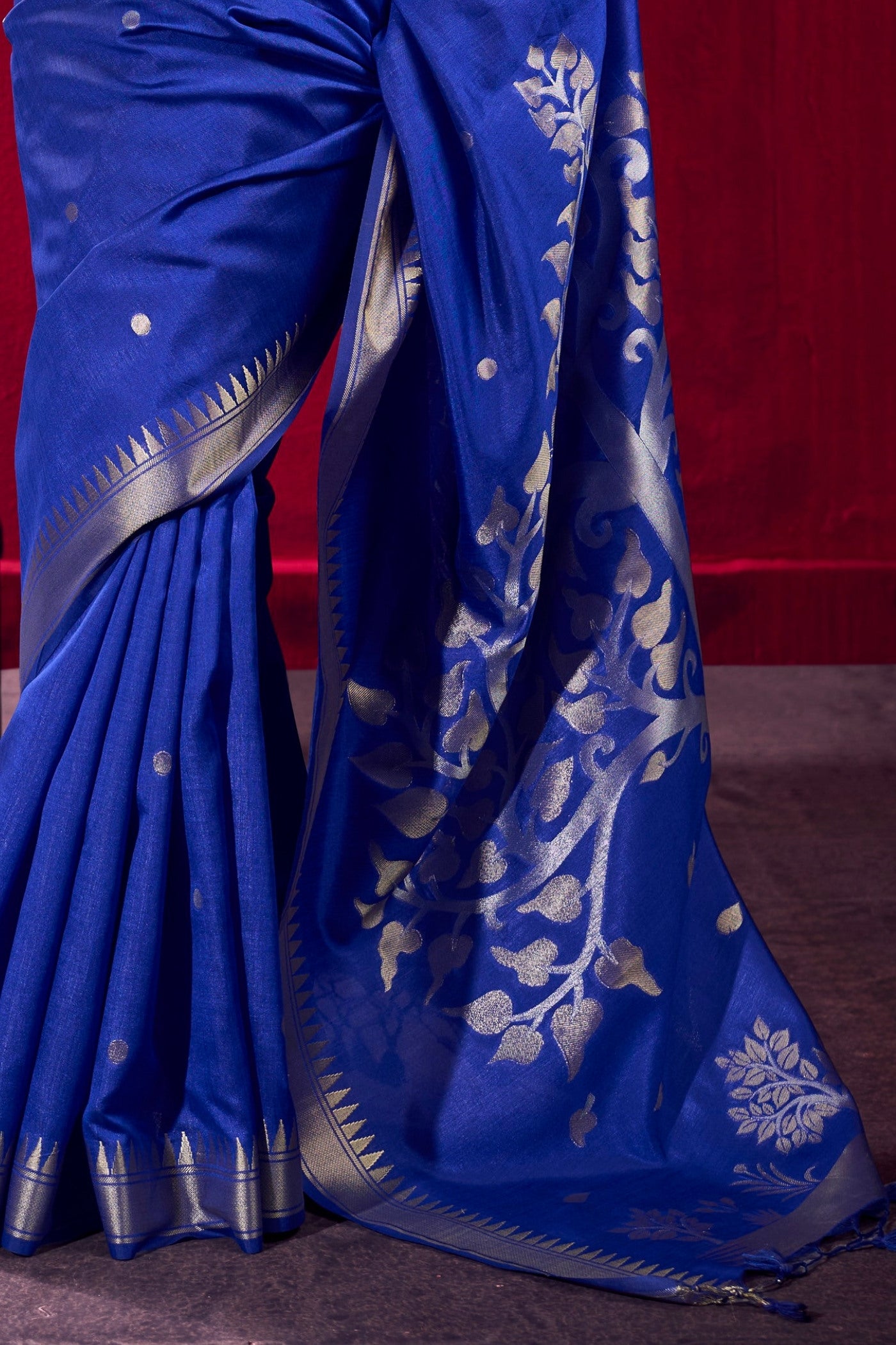 Buy MySilkLove Curious Blue Handloom Satin Linen Silk Saree Online