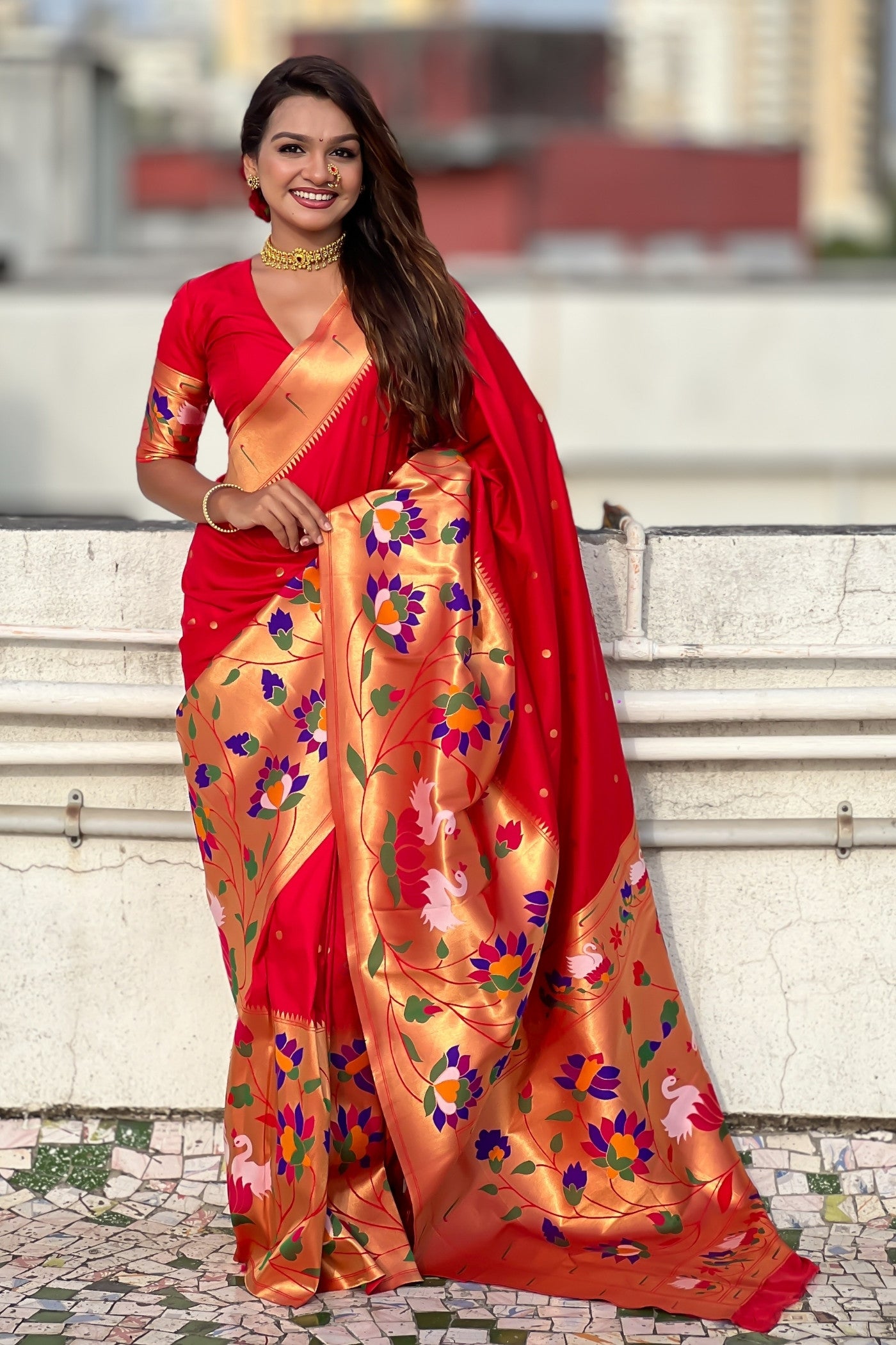Buy MySilkLove Rufous Red Woven Paithani Saree Online