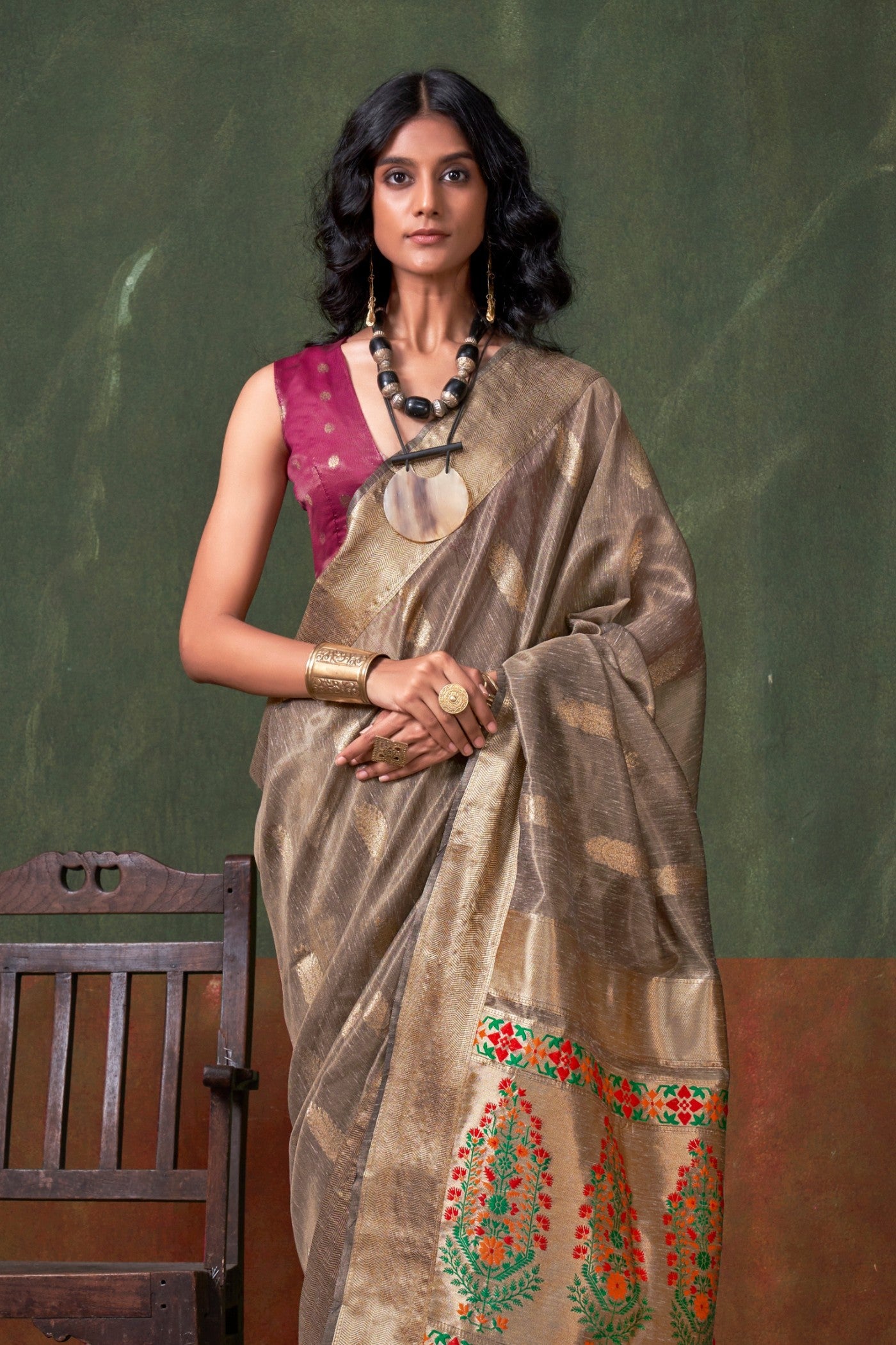 Buy MySilkLove Sand Dune Brown Banarasi Handloom Saree Online