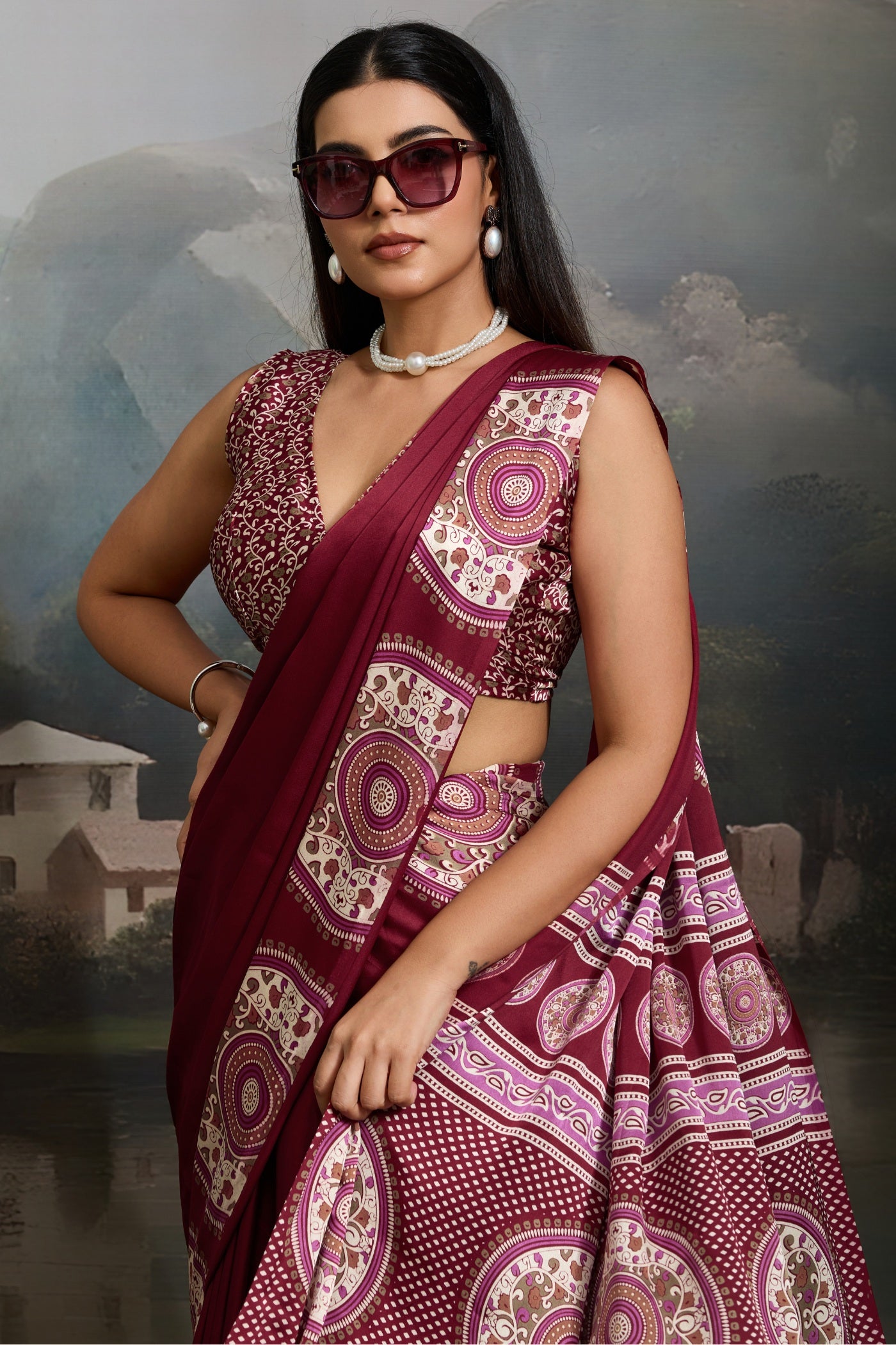 MySilkLove Ruby Purple Modal Ajrakh Printed Silk Saree