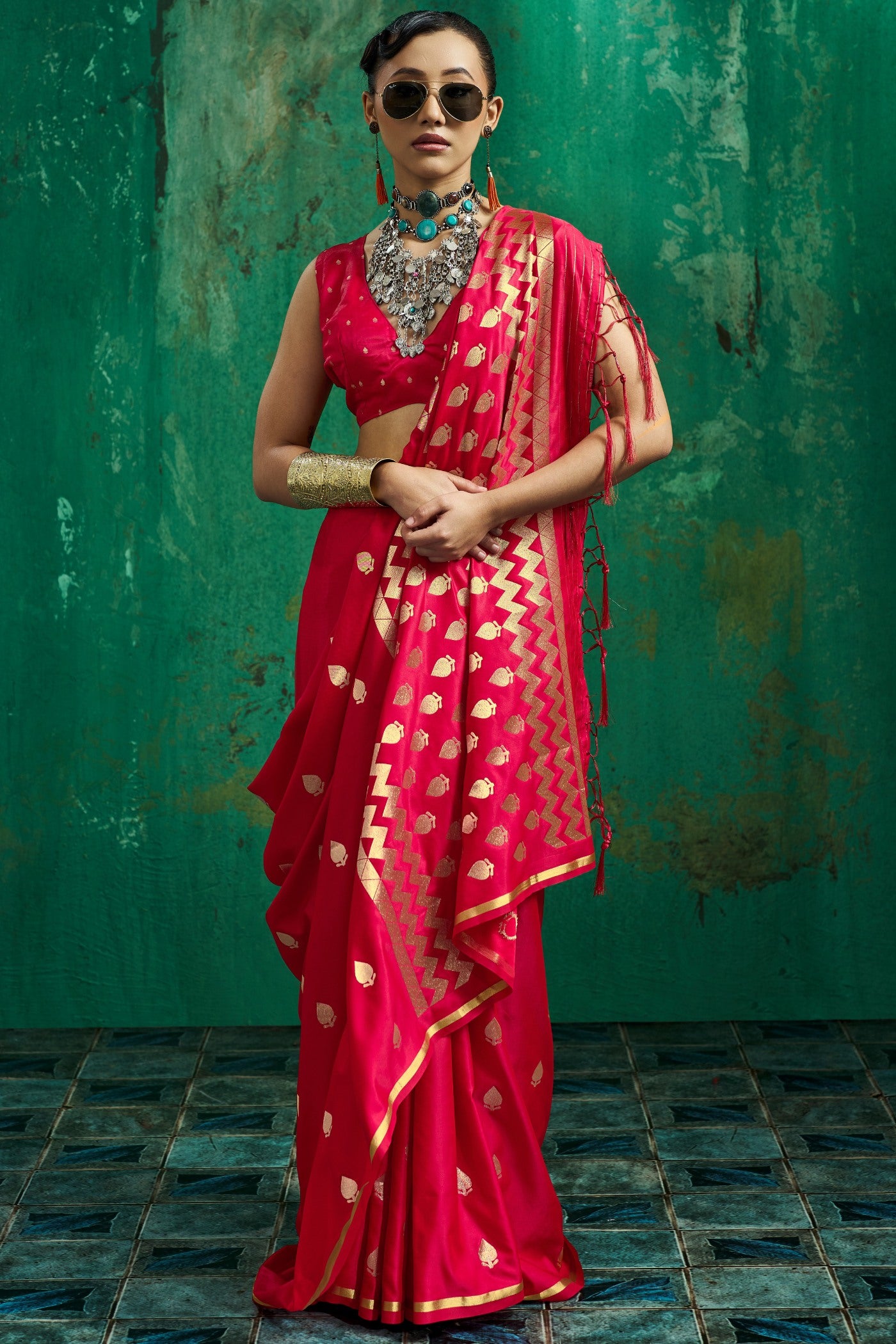 Buy MySilkLove Wine Red Handloom Satin Silk Saree Online