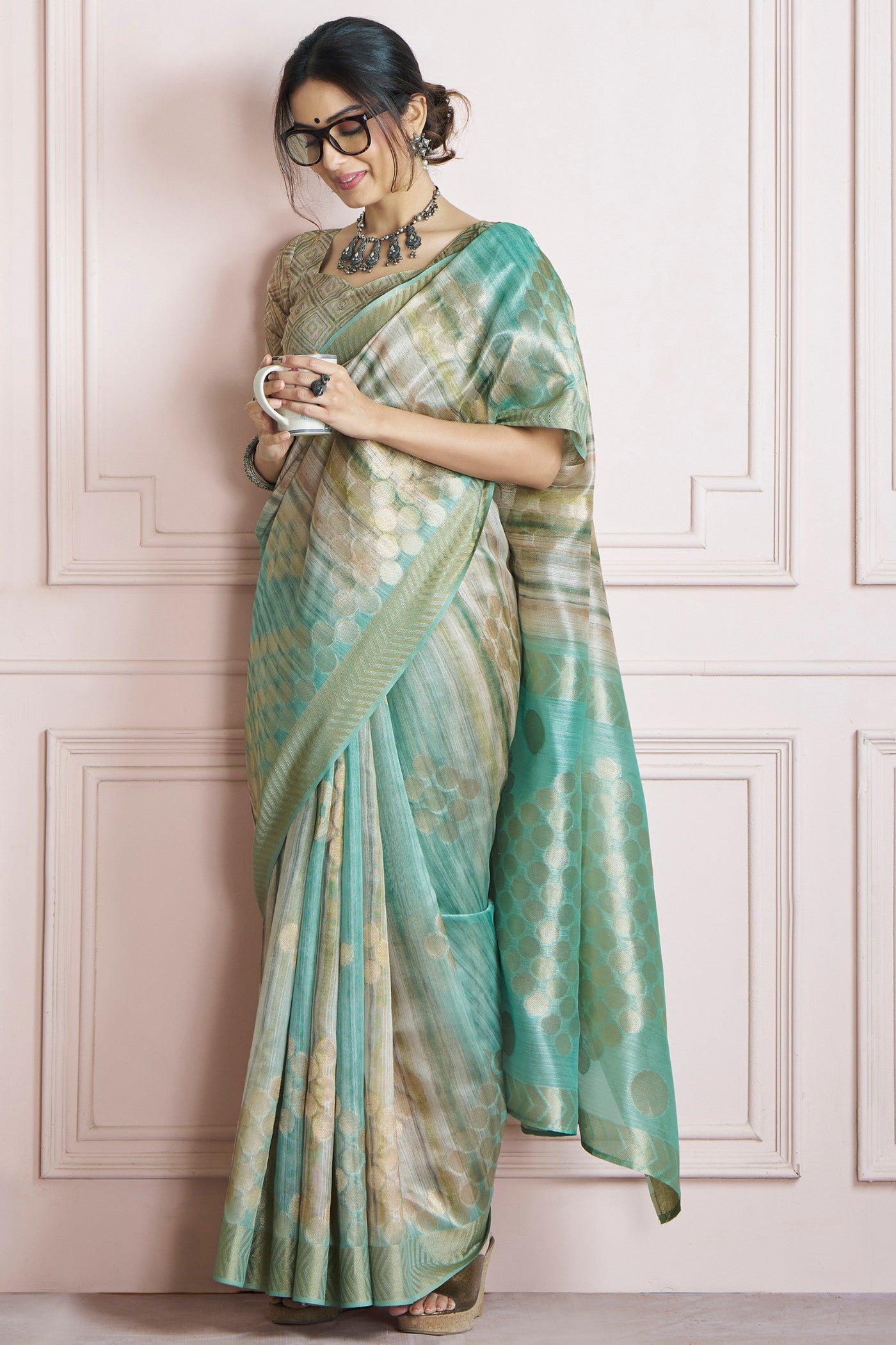 Buy MySilkLove Deep Sea Green Handloom Khadi Silk Saree Online