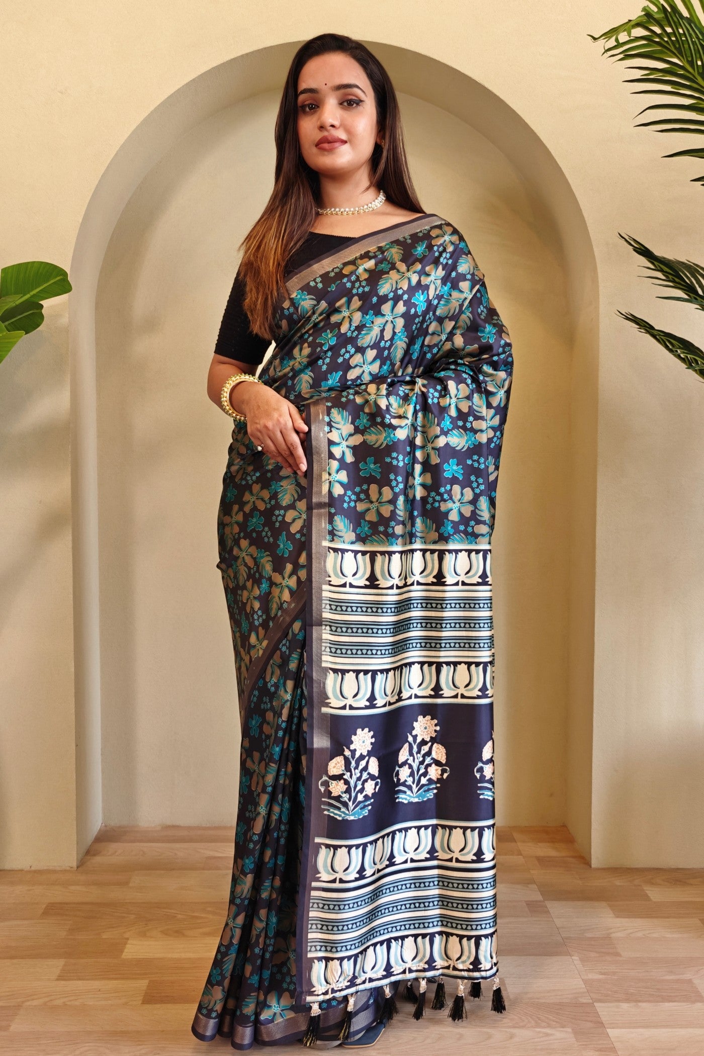 Buy MySilkLove Oxford Blue Digital Printed Saree Online