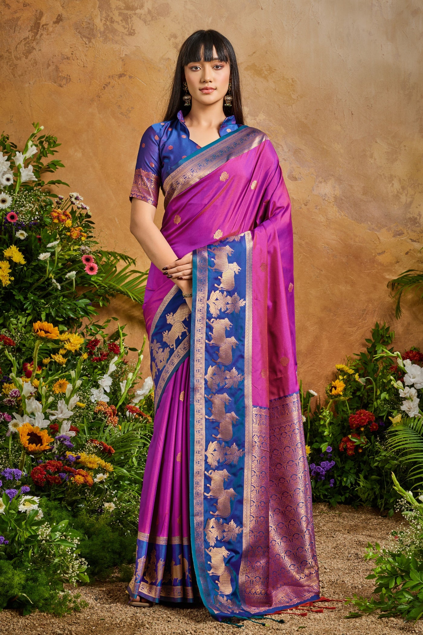 Buy MySilkLove Amethyst Purple Banarasi Handloom Pichwai Saree Online