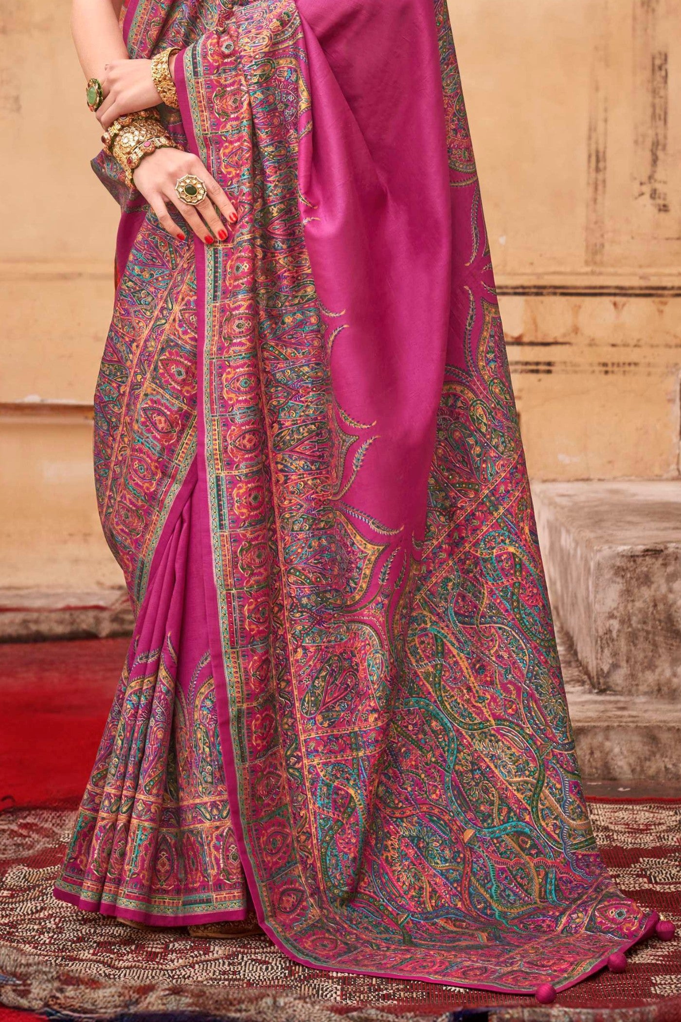 Buy MySilkLove Rouge Pink Printed Jamawar Saree Online