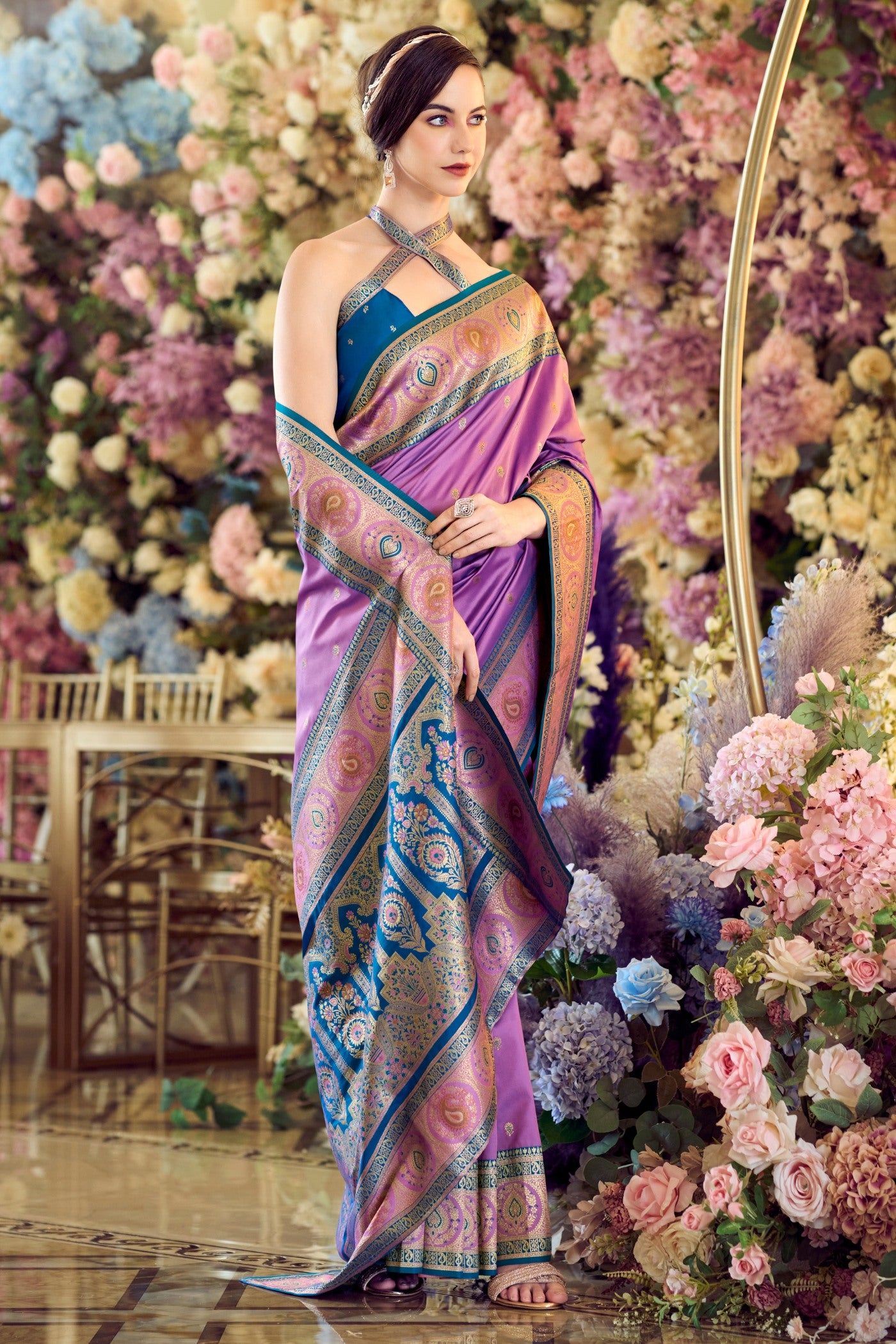 Buy MySilkLove Viola Purple Woven Banarasi Soft Silk Saree Online