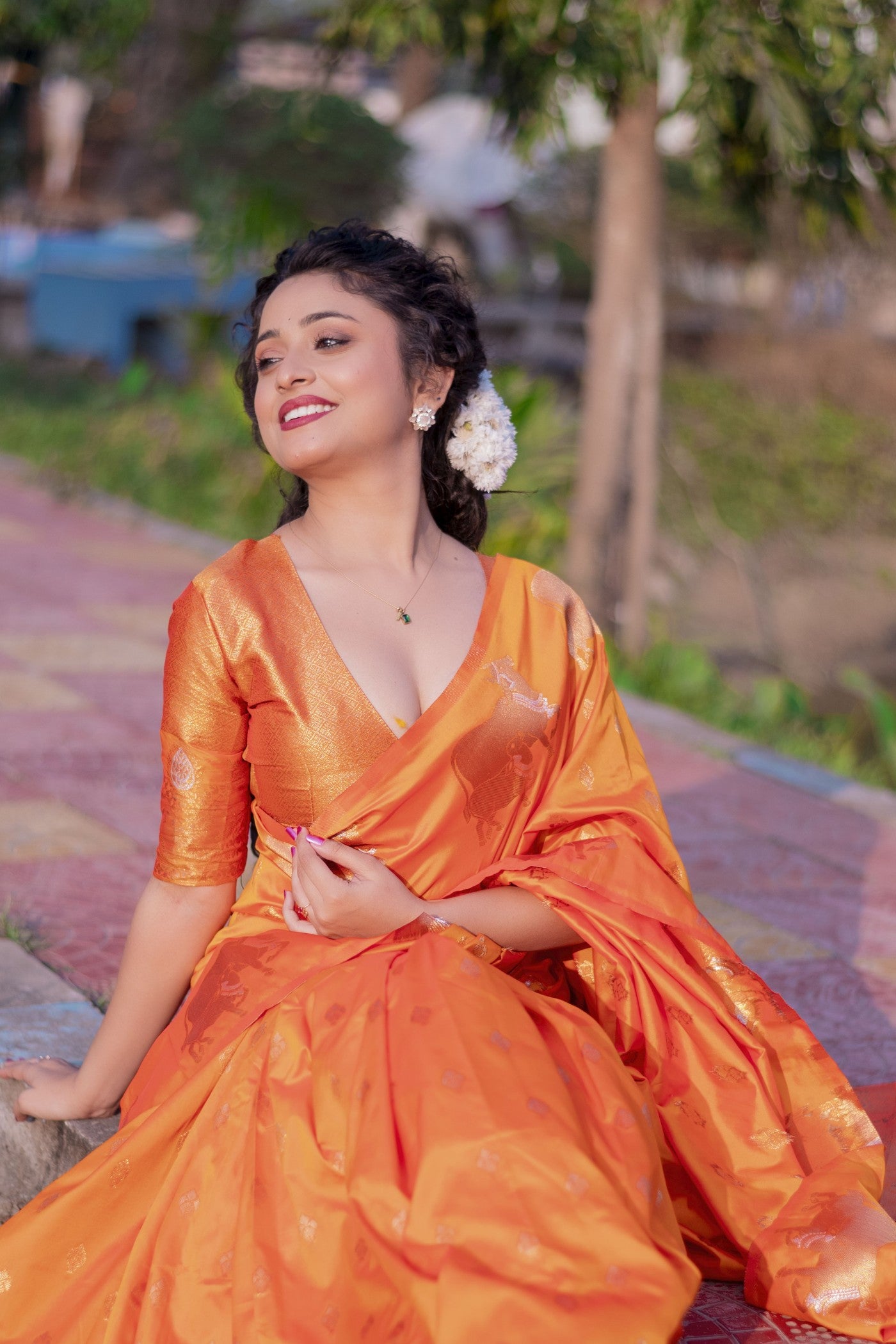 Buy MySilkLove Fulvous Orange Woven Banarasi Saree Online