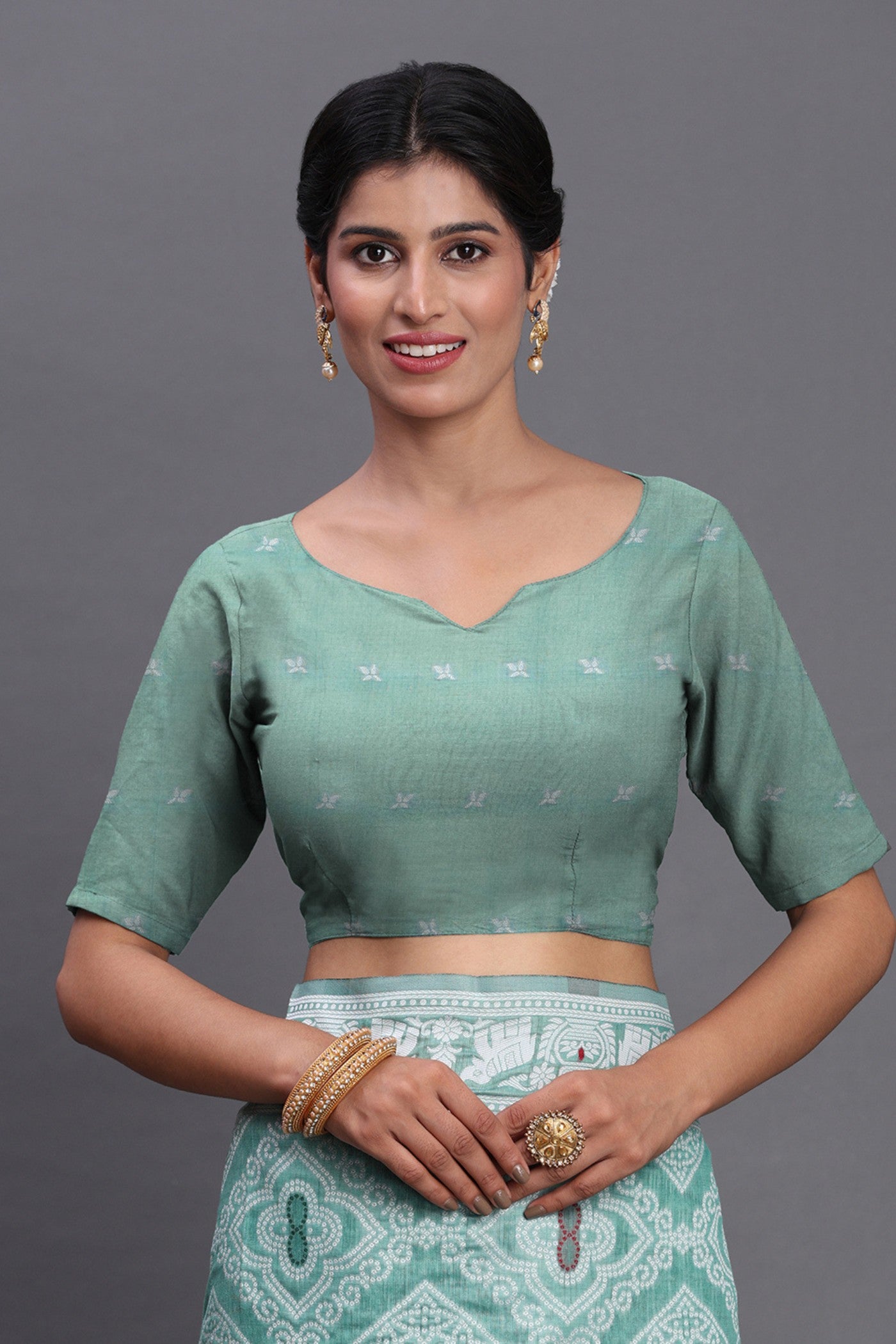 Buy MySilkLove Myrtle Green Linen Cotton Saree Online