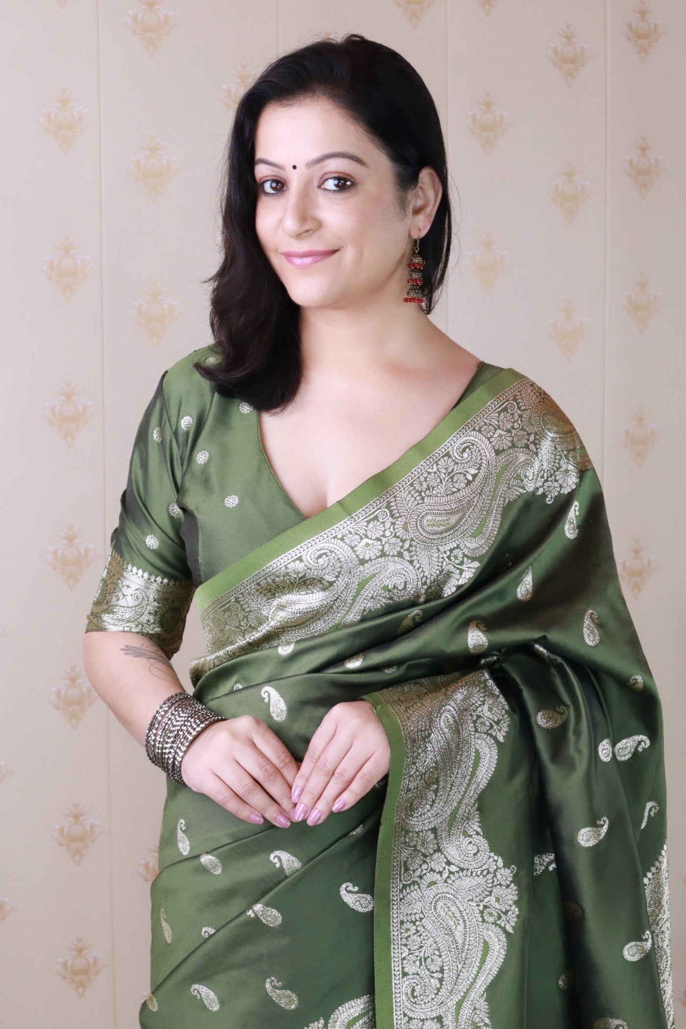Buy MySilkLove Seaweed Green Banarasi Handloom Saree Online