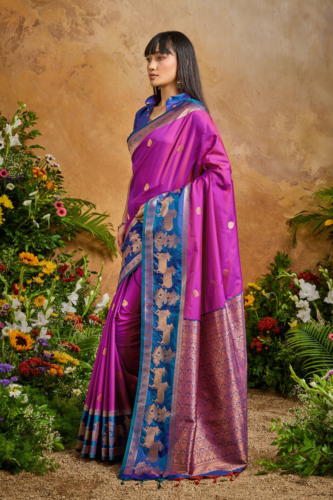 Buy MySilkLove Amethyst Purple Banarasi Handloom Pichwai Saree Online