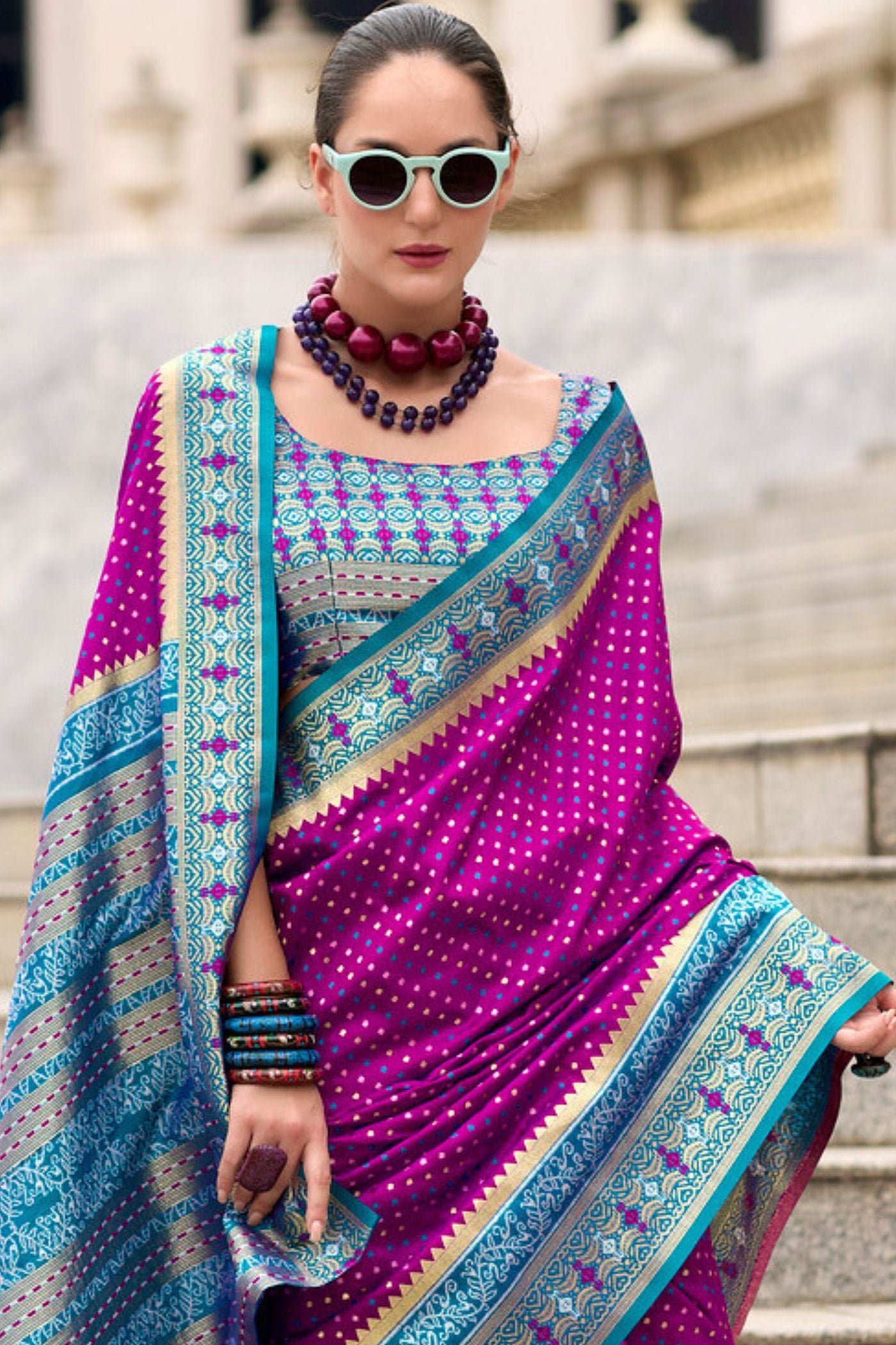 Buy MySilkLove Eggplant Purple Woven Banarasi Saree Online