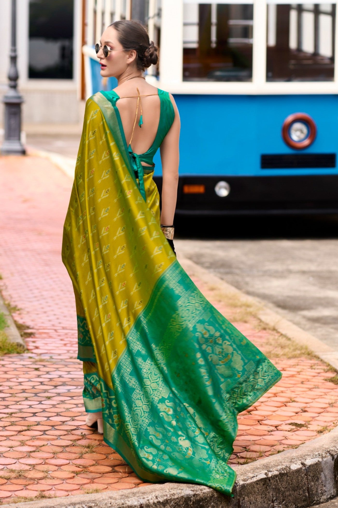 Buy MySilkLove Alpine Green Woven Banarasi Soft Silk Saree Online