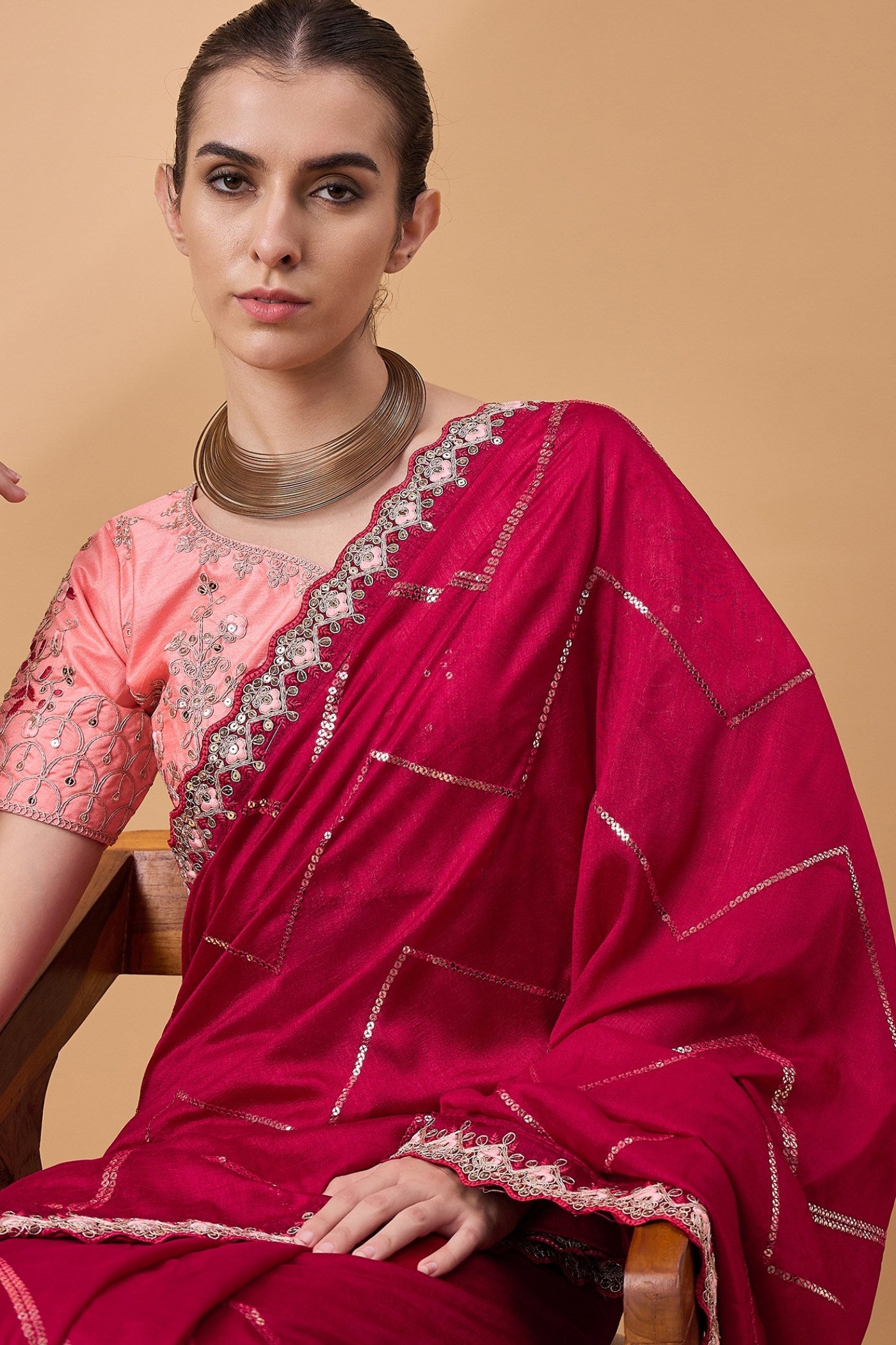 Buy MySilkLove Shiraz Red Chinon Partywear Saree Online