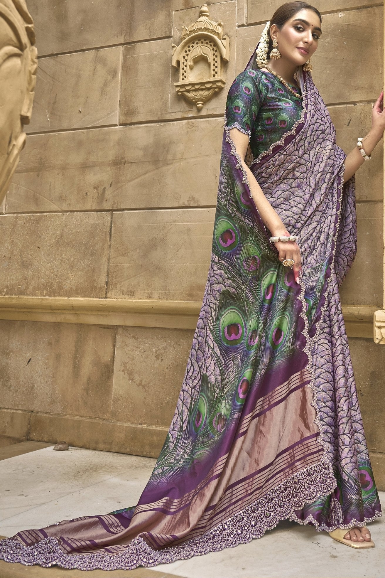 Buy MySilkLove Falcon Purple Banarasi Designer Saree Online