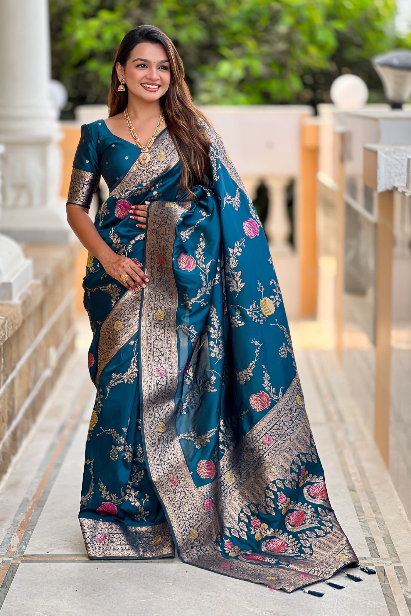 Buy MySilkLove Teal Blue Woven Banarasi Saree Online