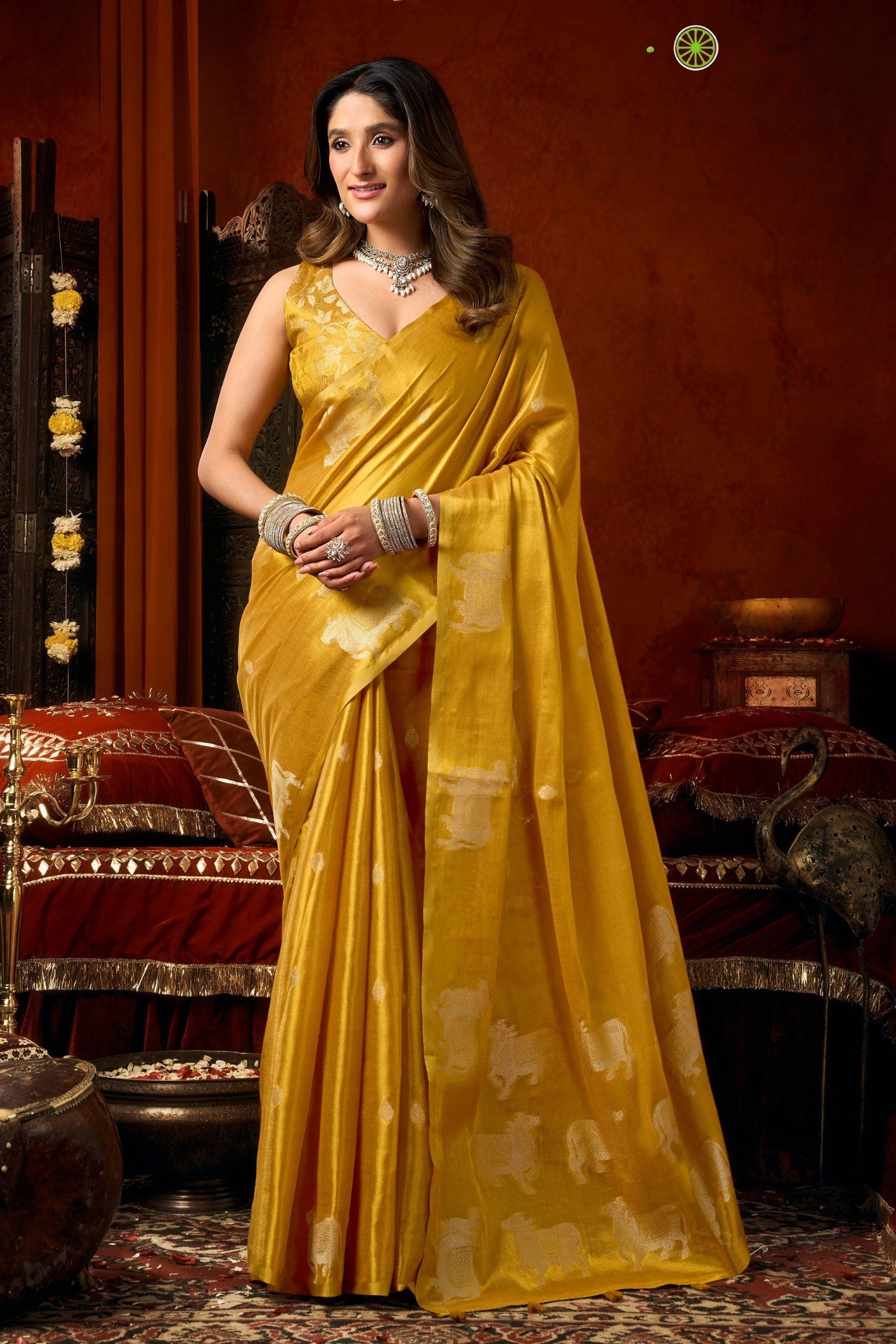 Buy MySilkLove Jonquil Yellow Handloom Tissue Saree Online
