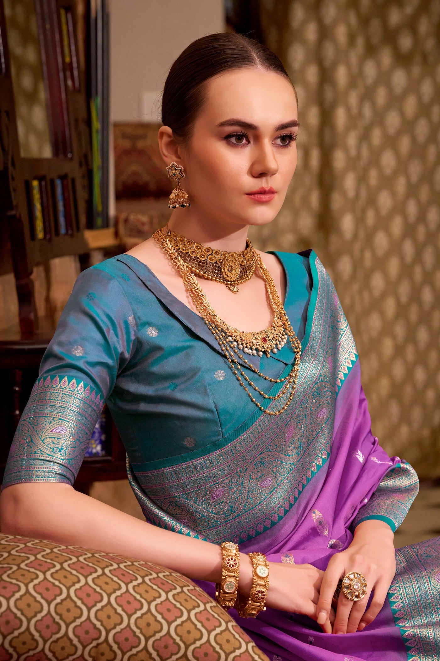 MySilkLove French Purple Woven Banarsi Saree