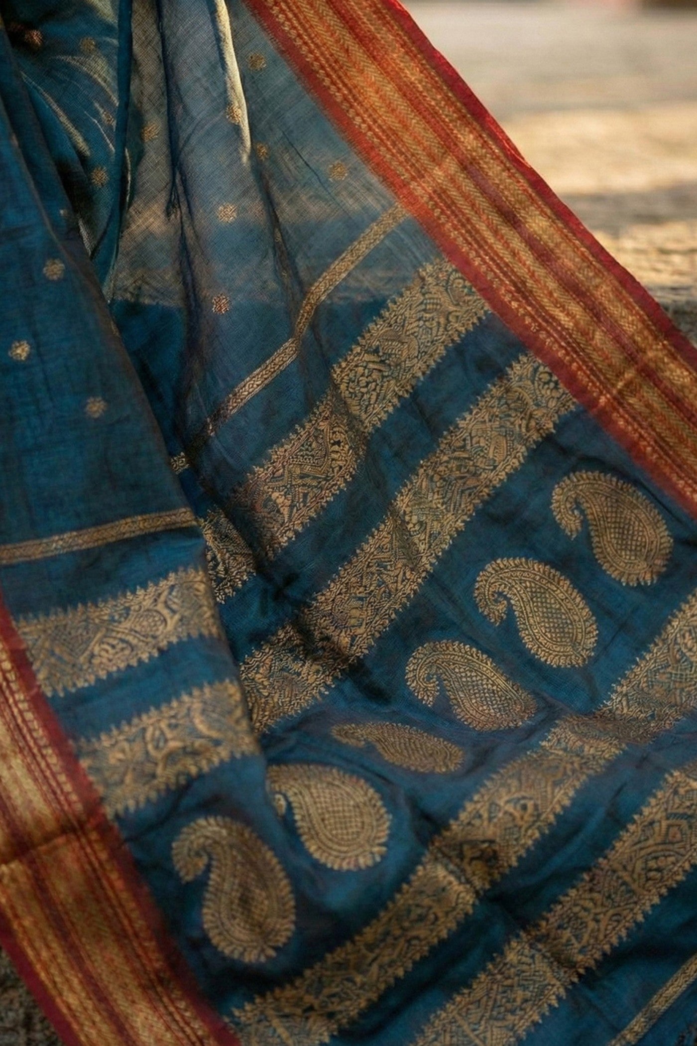Buy MySilkLove Neptune Blue Banarasi Woven Soft Silk Saree Online