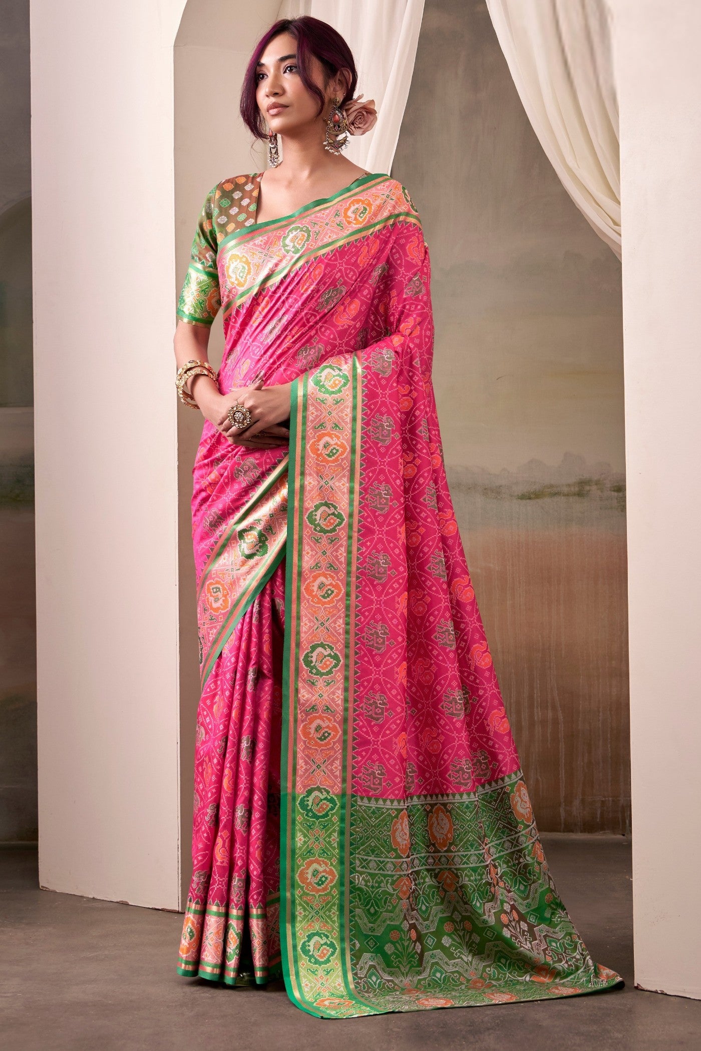 Buy MySilkLove European Pink Woven Patola Silk Saree Online