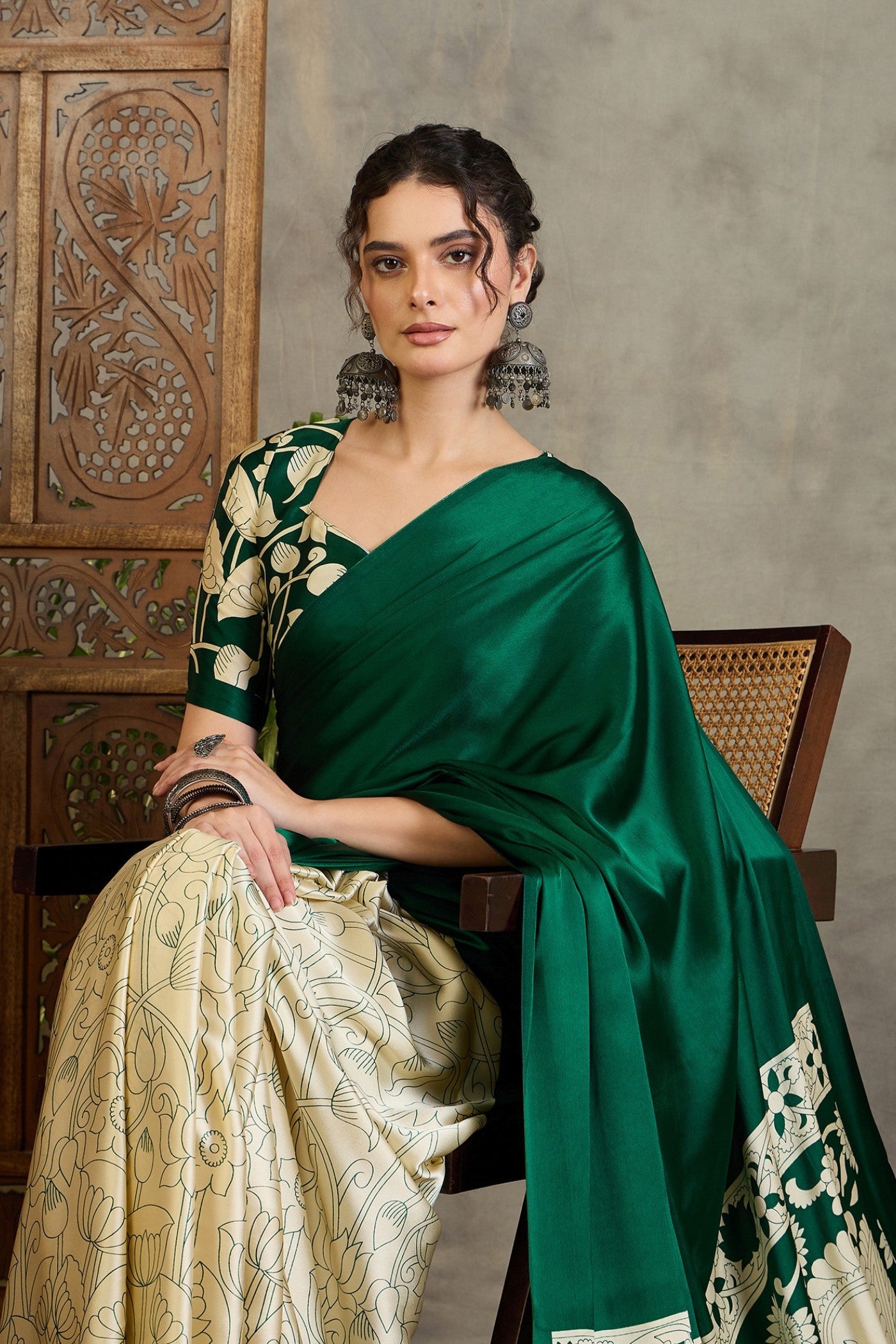 Buy MySilkLove Evergreen Kalamkari Printed Satin Silk Saree Online