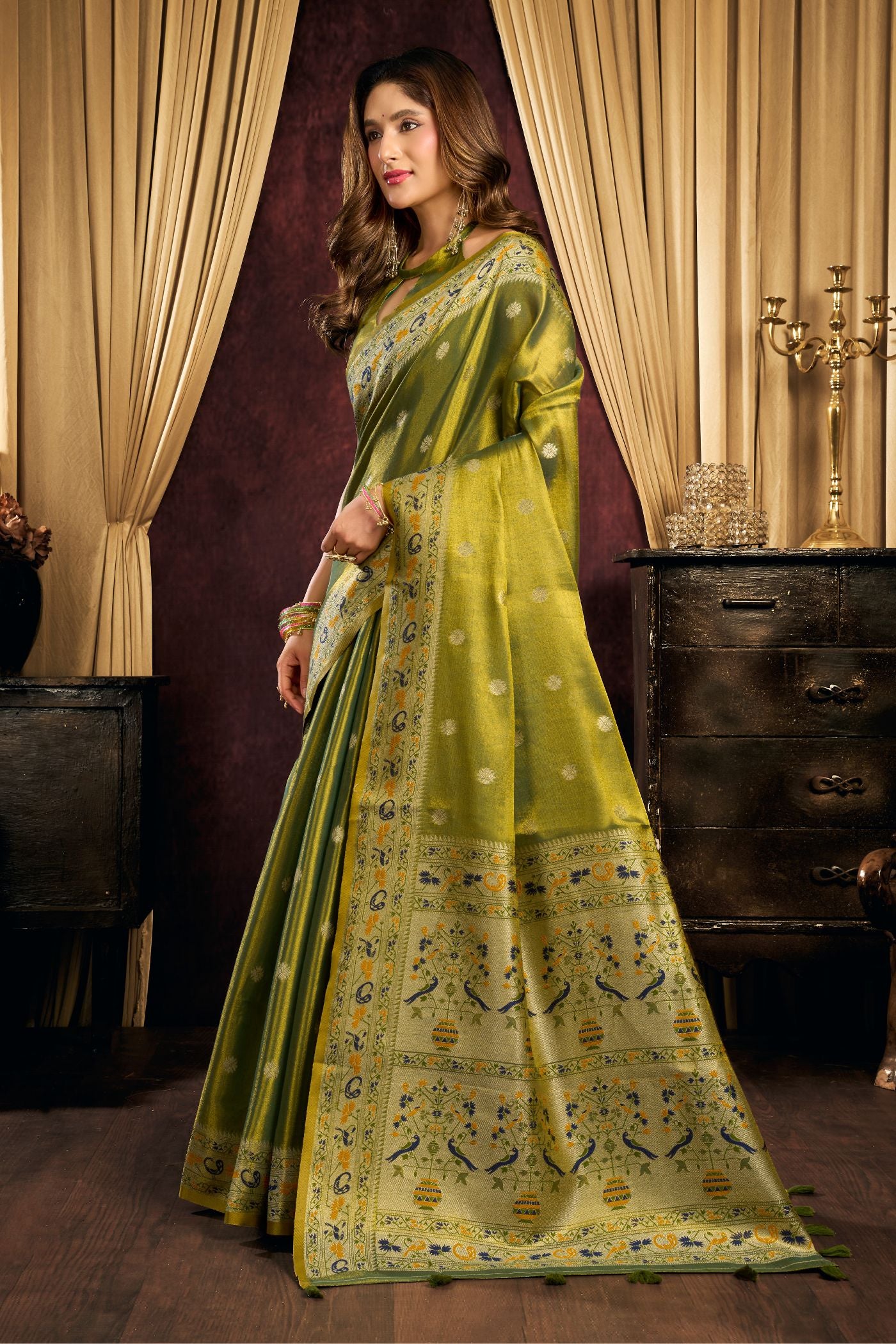 Buy MySilkLove Pistachio Green Woven Tissue Paithani Saree Online