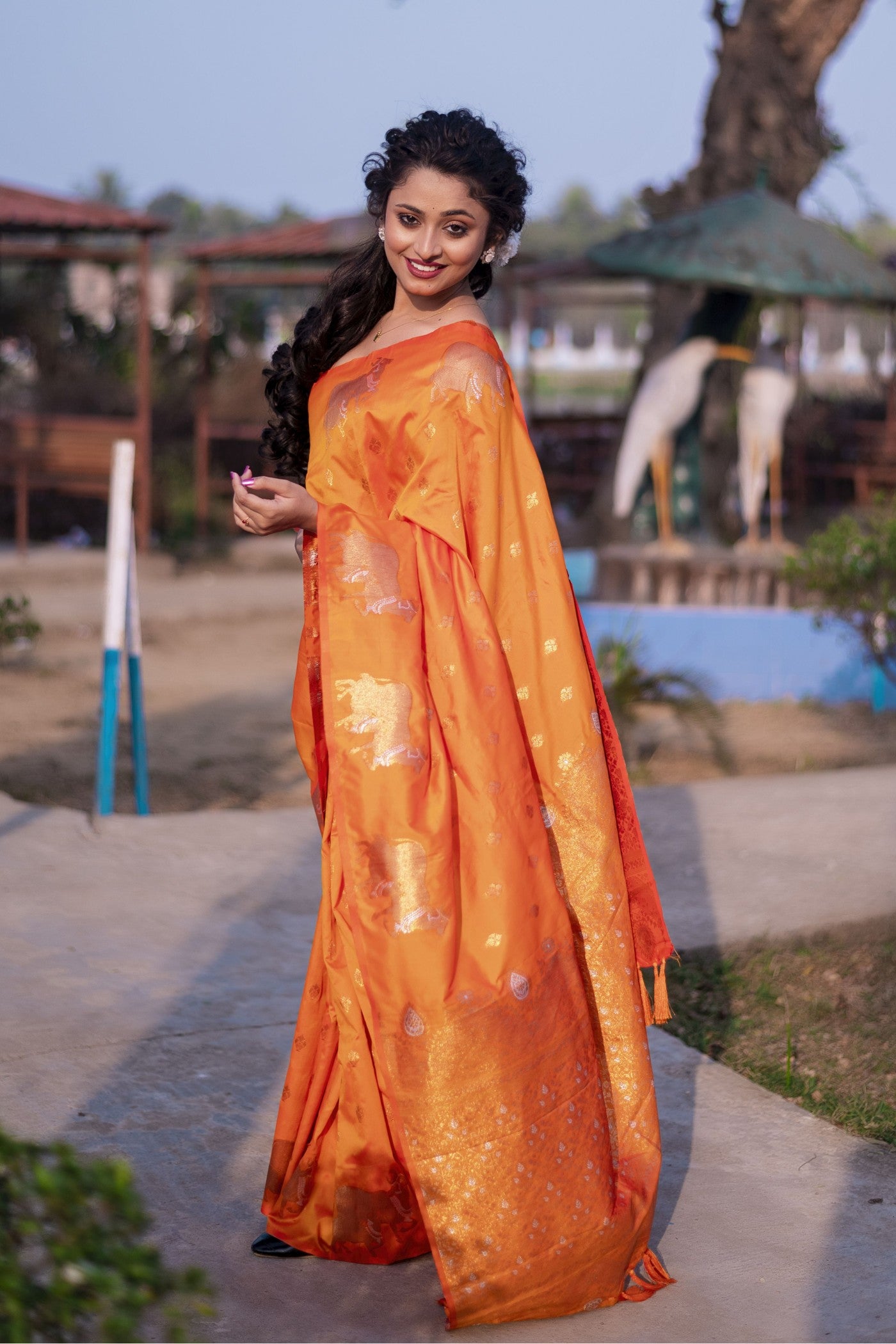 Buy MySilkLove Fulvous Orange Woven Banarasi Saree Online