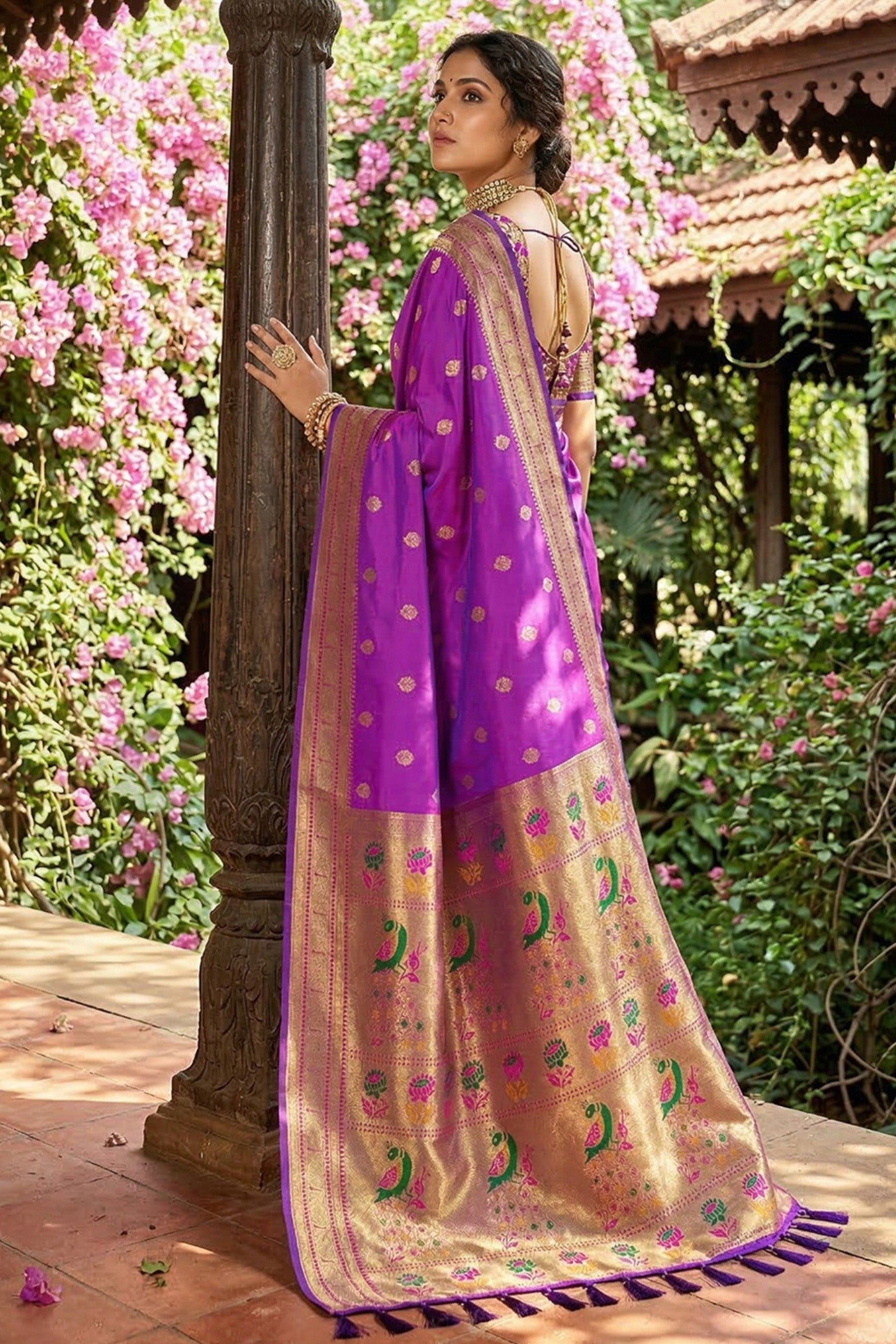 Buy MySilkLove Plum Purple Zari Woven Paithani Saree Online