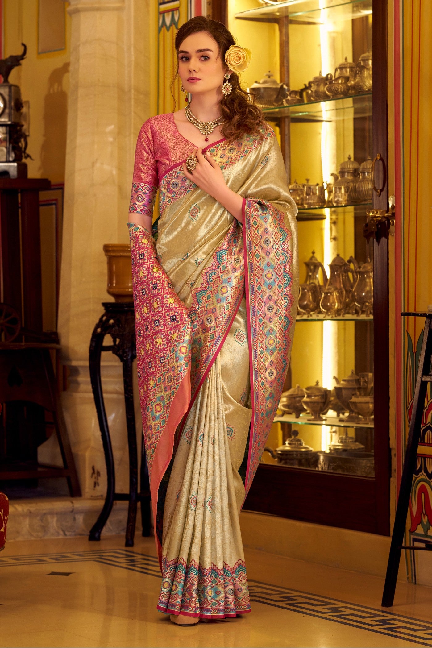 Buy MySilkLove Moonlight Golden Woven Tissue Patola Silk Saree Online