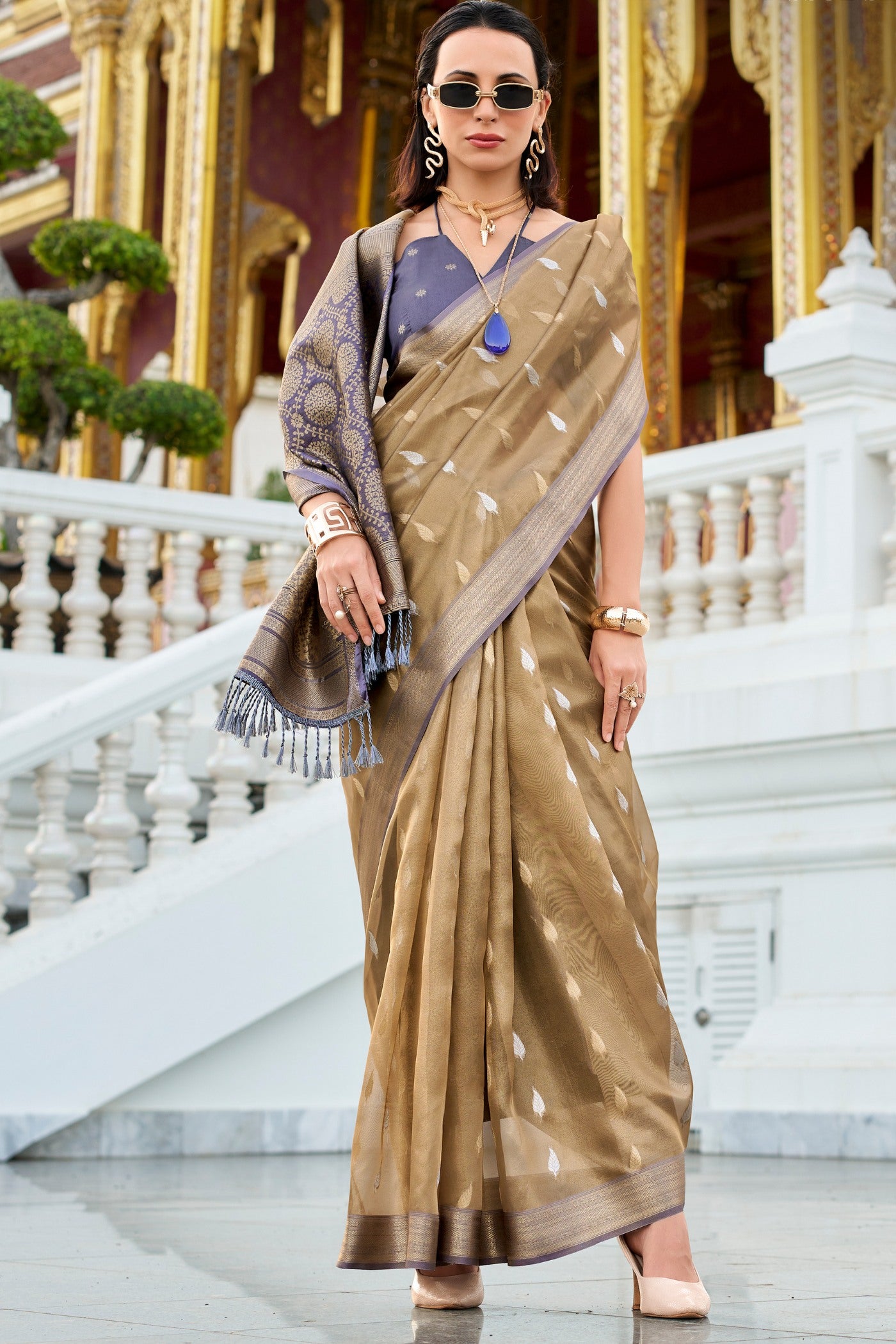 Buy MySilkLove Bistre Brown Tissue Silk Saree Online