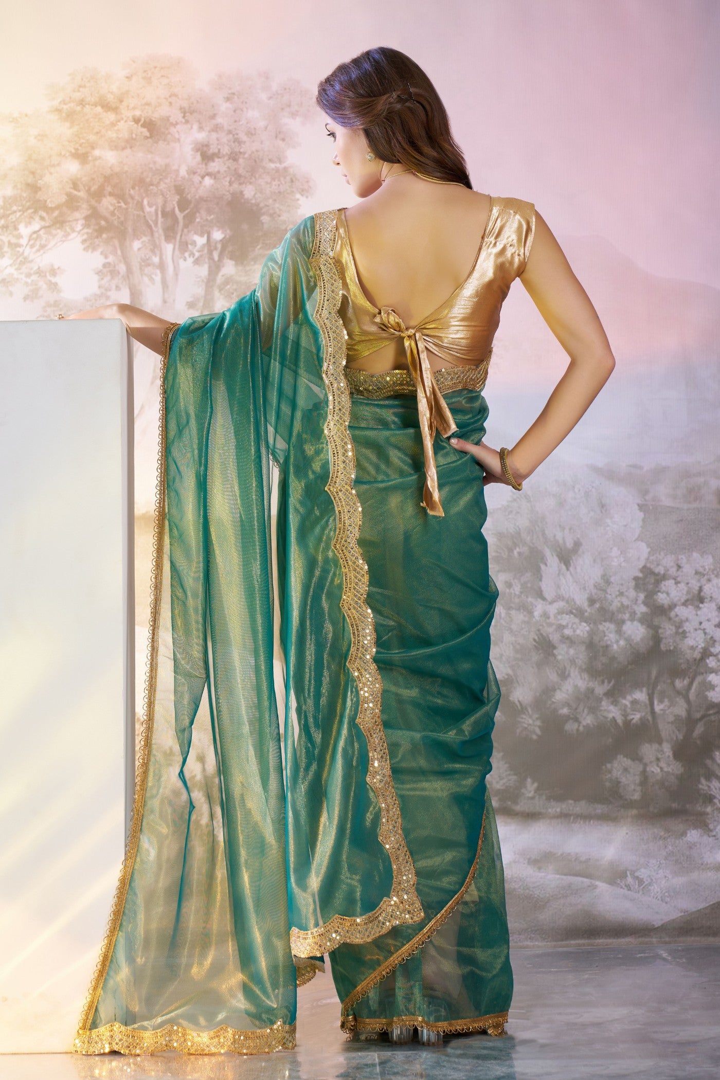 Buy MySilkLove Dark Aqua Blue Partywea Net Saree Online