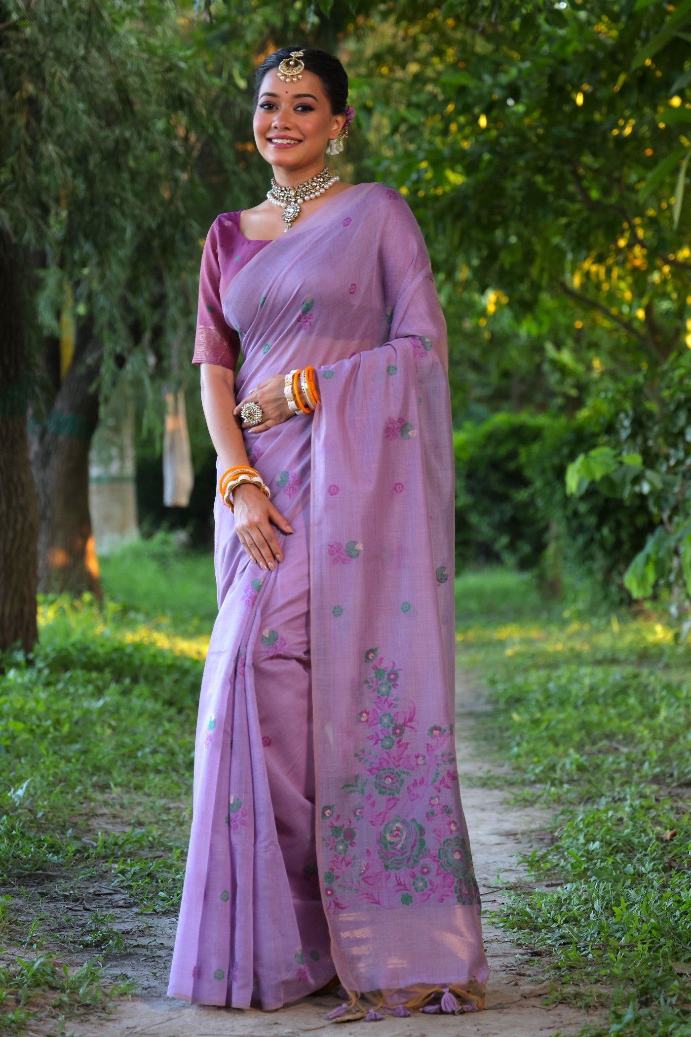 Buy MySilkLove Pastel Purple Muga Cotton Saree Online